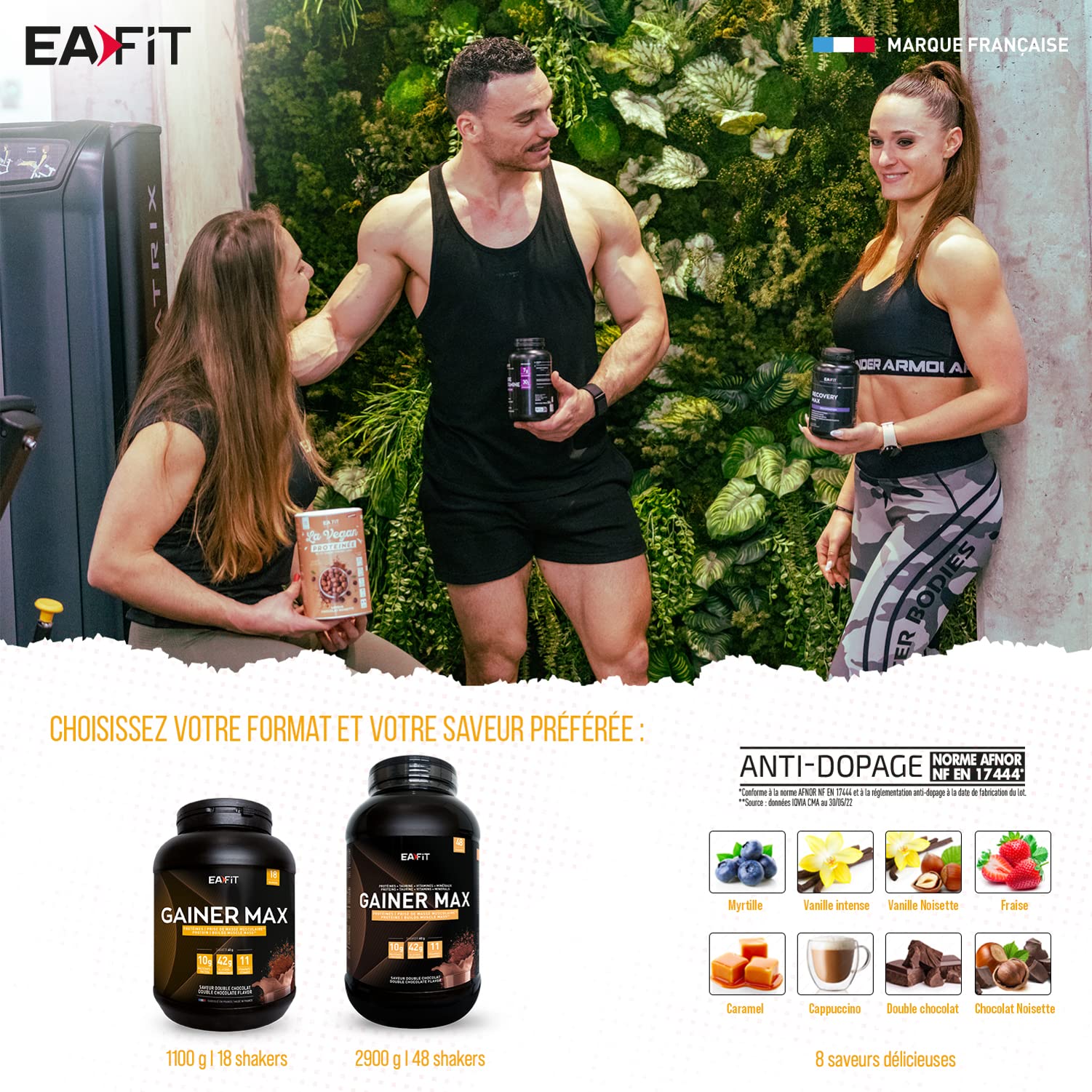 Eafit GAINER MAX 1.1kg Vanilla Hazelnut Protein Powder - 6 Pack Eco Format - Whey & Egg Protein for Muscle Gain & Mass Building - 108 Servings with Vitamins & Minerals - Anti-Doping Certified - Black - Perfect for Post-Workout Recovery & Bodybuilding Nutrition