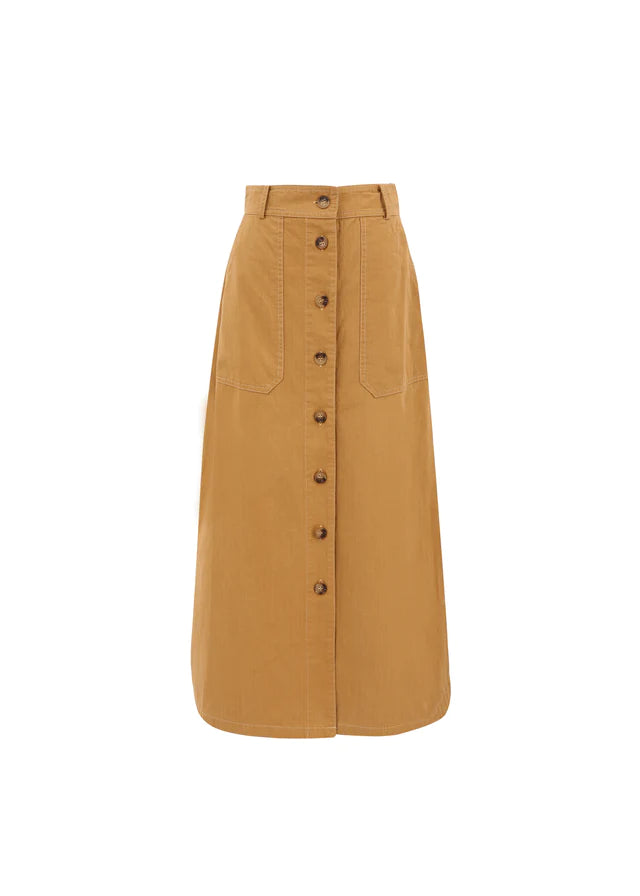 Pinar Mustard Yellow Skirt - Women's A-Line Midi Skirt with Pockets | Perfect for Casual Outings, Office Wear & Summer Dressing