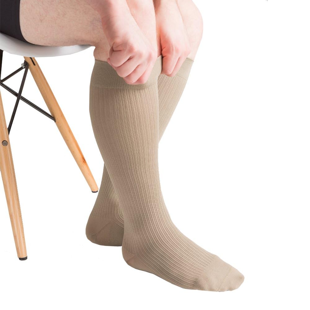 Men's 20-30 mmHg Compression Dress Socks - Classic Rib Design for Circulation & Comfort - Perfect for Work, Travel & Varicose Vein Relief