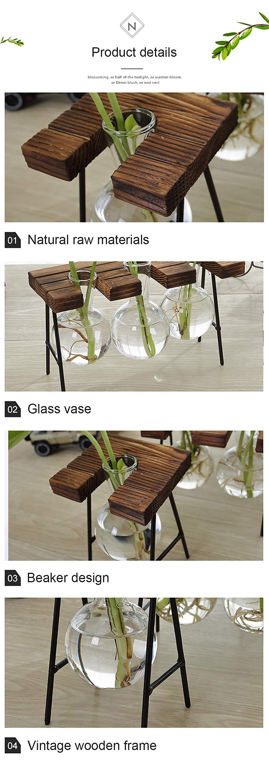 Modern Triple Balls Glass Desk Vase - Hydroponic Plant Terrarium Container with Wooden Stand | Elegant Home & Office Decor for Succulents, Air Plants, or Floating Flowers | Perfect for Windowsills, Desktops, and Shelf Displays