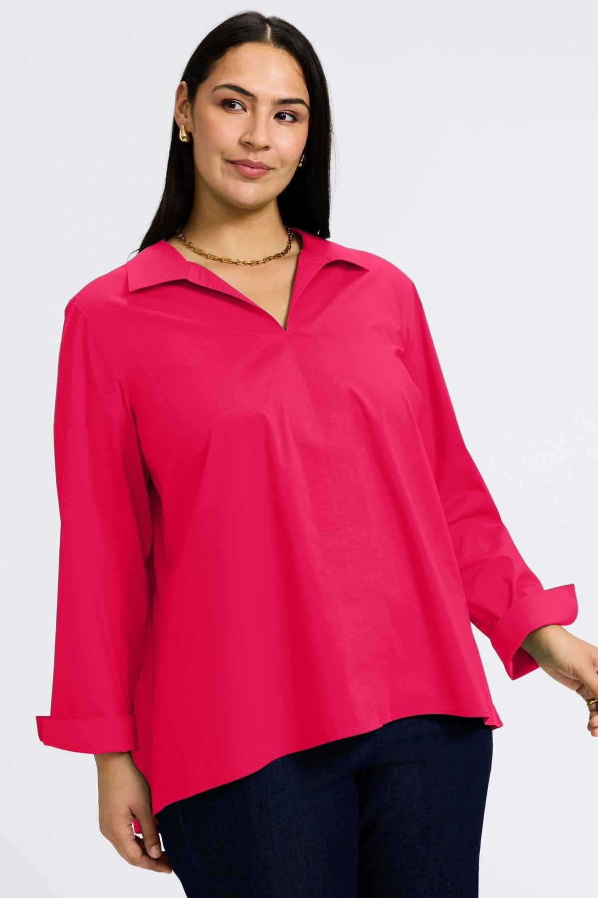 Agnes Plus Wrinkle-Free Stretch Long Sleeve Popover Shirt for Women | Comfortable Office & Casual Wear | Easy Care Business & Travel Shirt
