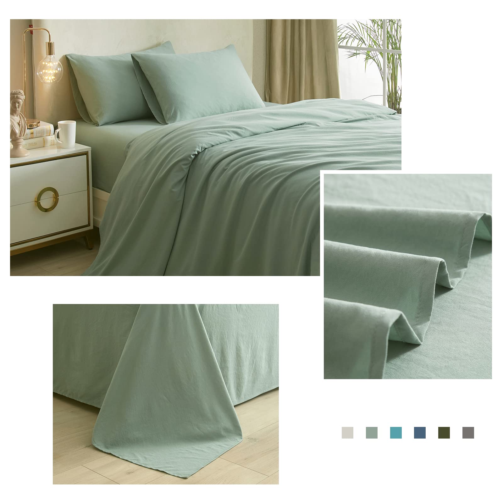 HighBuy Twin Bed Sheets Set - 3 Piece Microfiber Bedding in Sage Green - Breathable, Shrink & Fade Resistant - Deep Pocket Fits 16