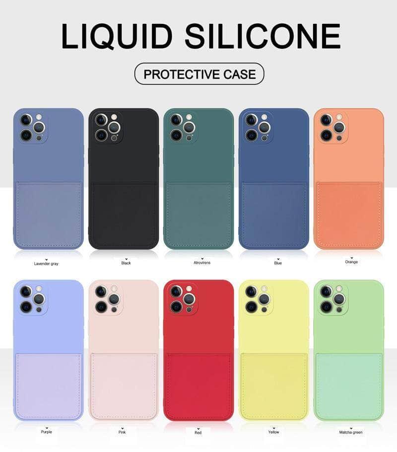 Premium iPhone 13 Mini Liquid Silicone Case with Card Holder - Slim Protective Phone Cover for Everyday Use, Commuting & Travel