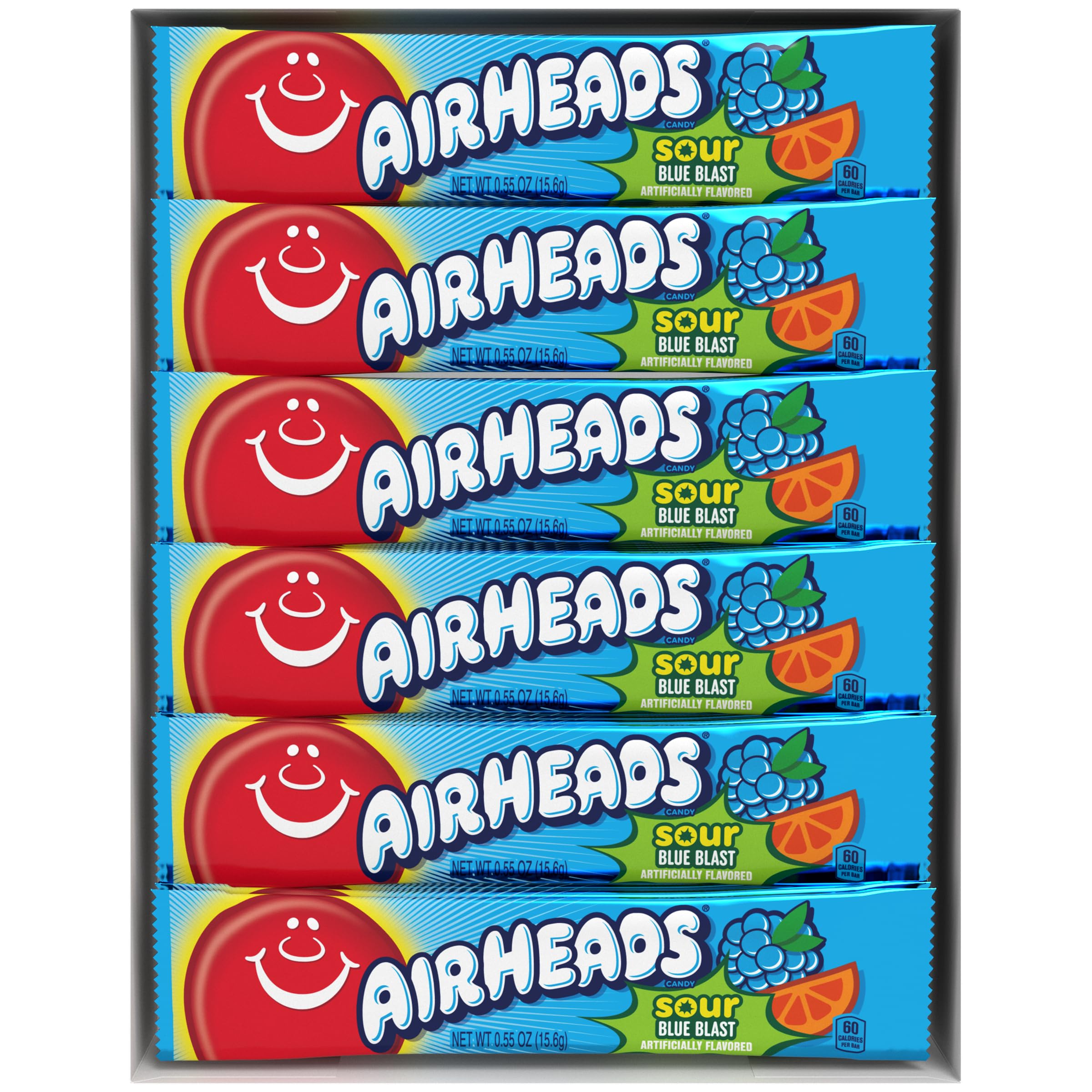Sour Blue Blast Airheads Full-Size Taffy Candy Bars - 36 Individually Wrapped Pieces | Perfect for Halloween Treats, Party Favors & Office Snacks