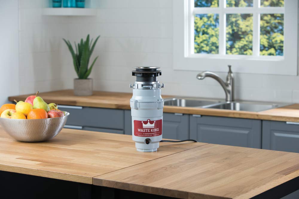 Waste King L-1001 1/2 HP Garbage Disposal with Power Cord & Dishwasher Connector Kit (Model 1023) - Powerful Kitchen Waste Disposal System for Sink & Dishwasher