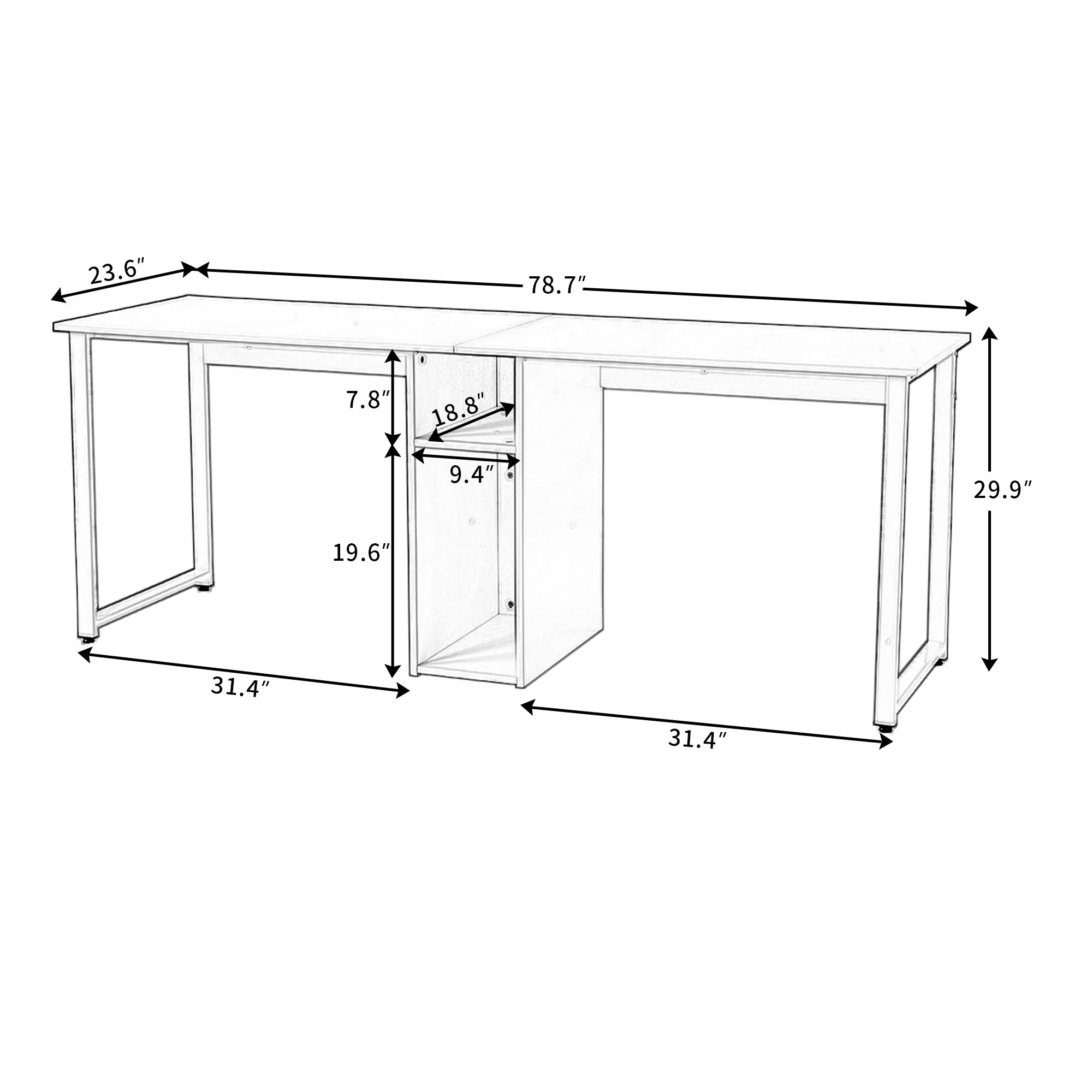 Two Person Desk - Double Computer Desk with Storage Shelves & Writing Table for Home Office - White & Brown - Perfect for Shared Workspaces & Small Offices