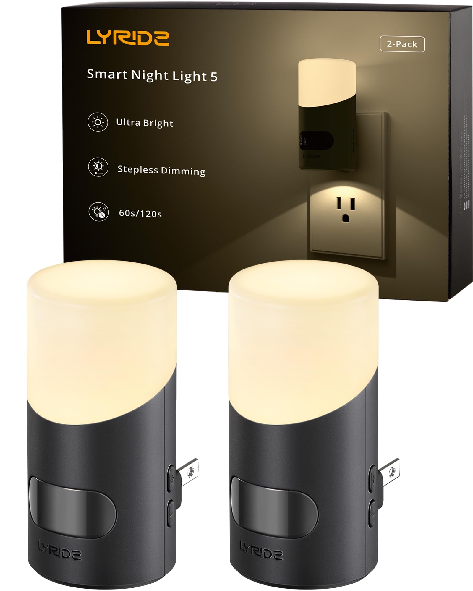 Lyridz LED Night Lights Plug into Wall with Motion Sensor - 1-150LM Dimmable Plug-in Nightlight for Bedroom, Bathroom, Hallway, Stairs, Pet House & Toilet (2 Pack) - Perfect for Safe Nighttime Navigation, Baby Care & Pet Comfort