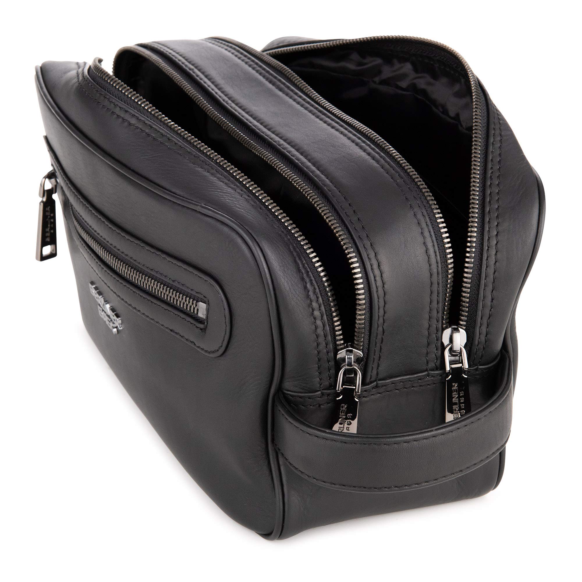 Premium Leather Toiletry Bag for Travel - BERLINER BAGS Max 2 Large Cosmetic Case for Men & Women (Black) | Perfect for Vacation, Gym & Business Trips