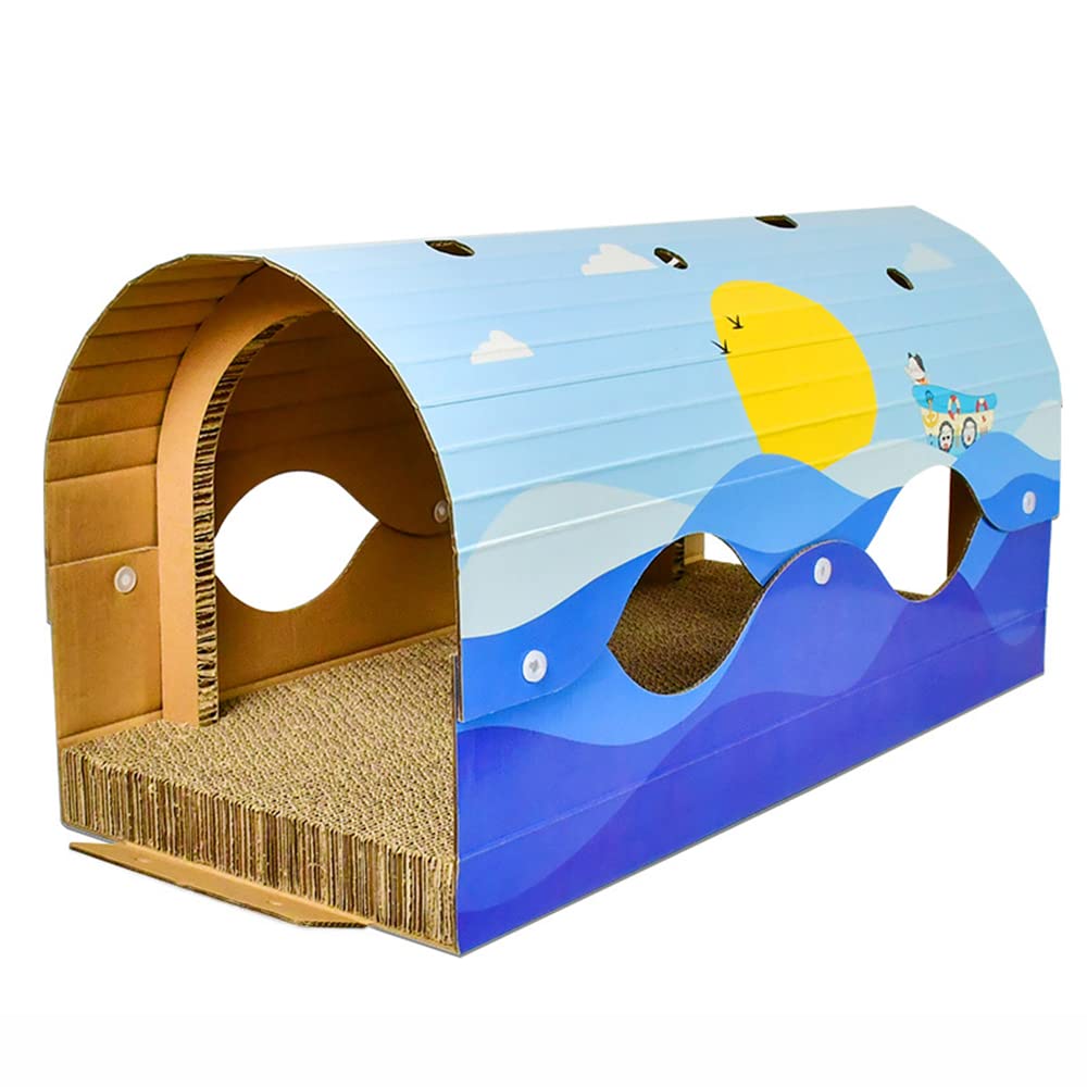 3 in 1 Cat Scratching Board with Corrugated Tunnel - Large Cat Scratcher Pad & Hide-and-Seek Toy - Durable Pet Supplies for Indoor Cats - Perfect for Playtime, Scratching & Napping