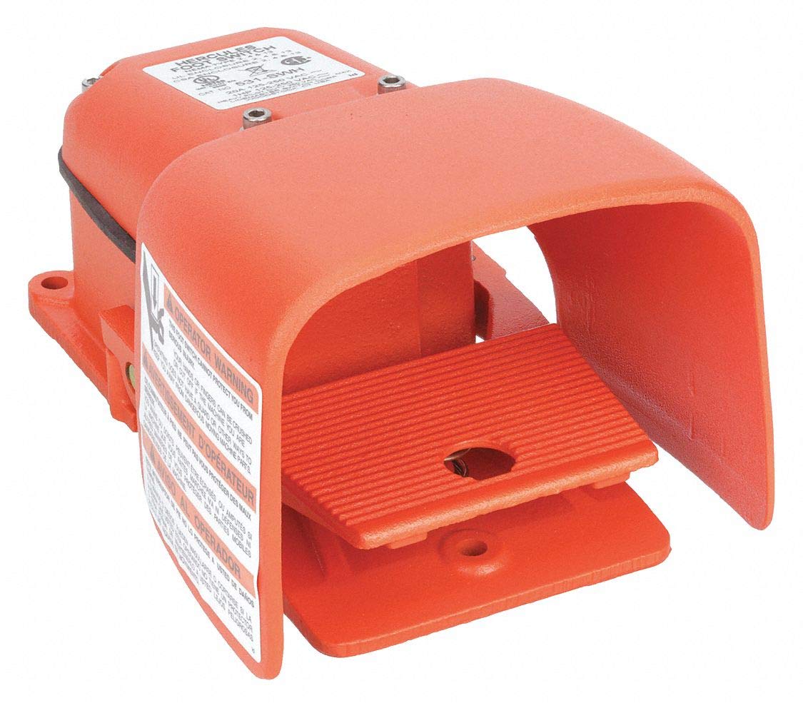 Linemaster 531-SWH Hercules Foot Switch - Single Pedal Electrical Momentary Switch with Full Aluminum Guard (Orange) - Ideal for Industrial Machinery, Medical Equipment & DIY Projects