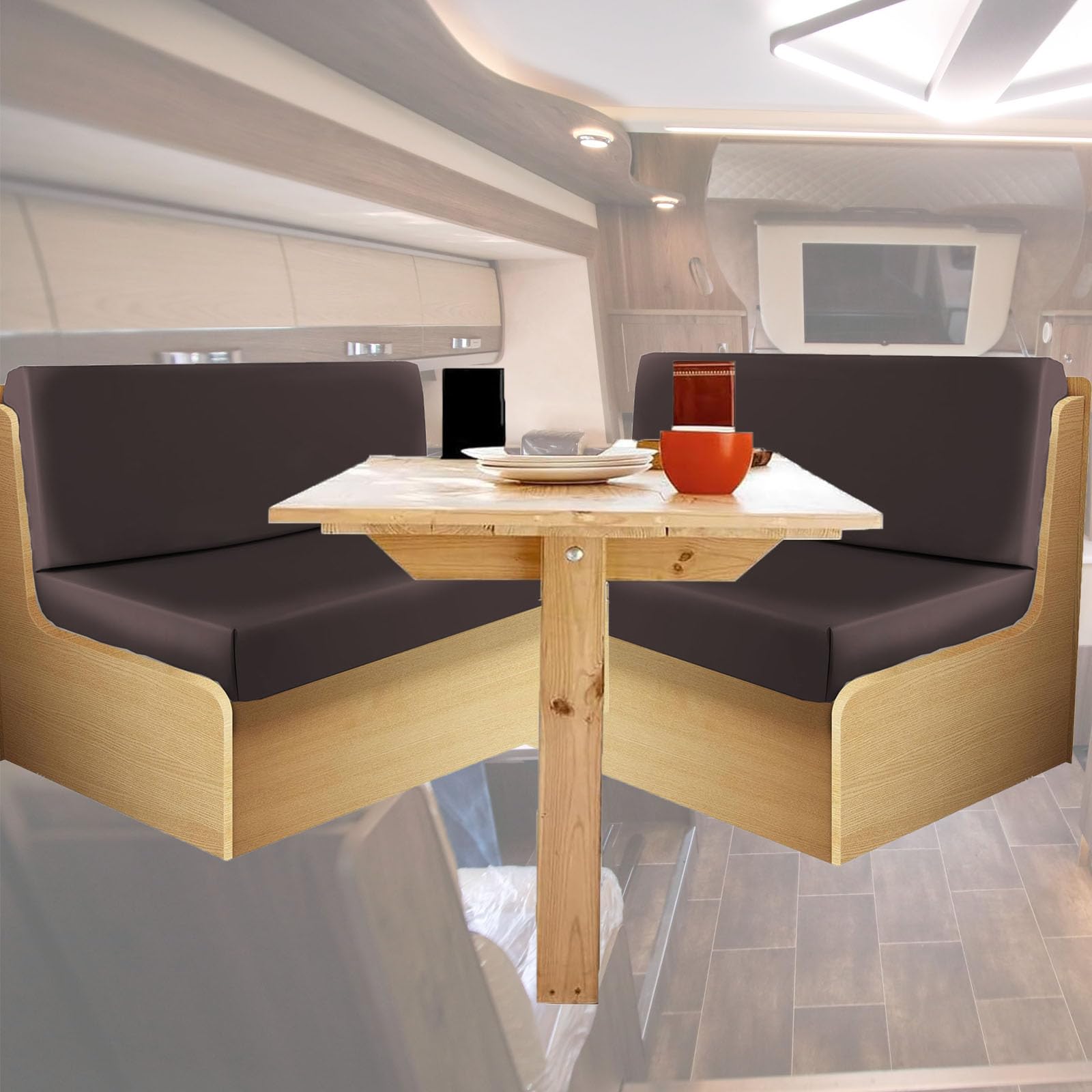 2PCS Waterproof RV Dinette Cushion Covers Set - PU Leather RV Seat Covers for Camper, Car Bench (Brown, 2 Backrest + 2 Bench Covers) - Perfect for RV Travel, Camping & Home Dining Booths