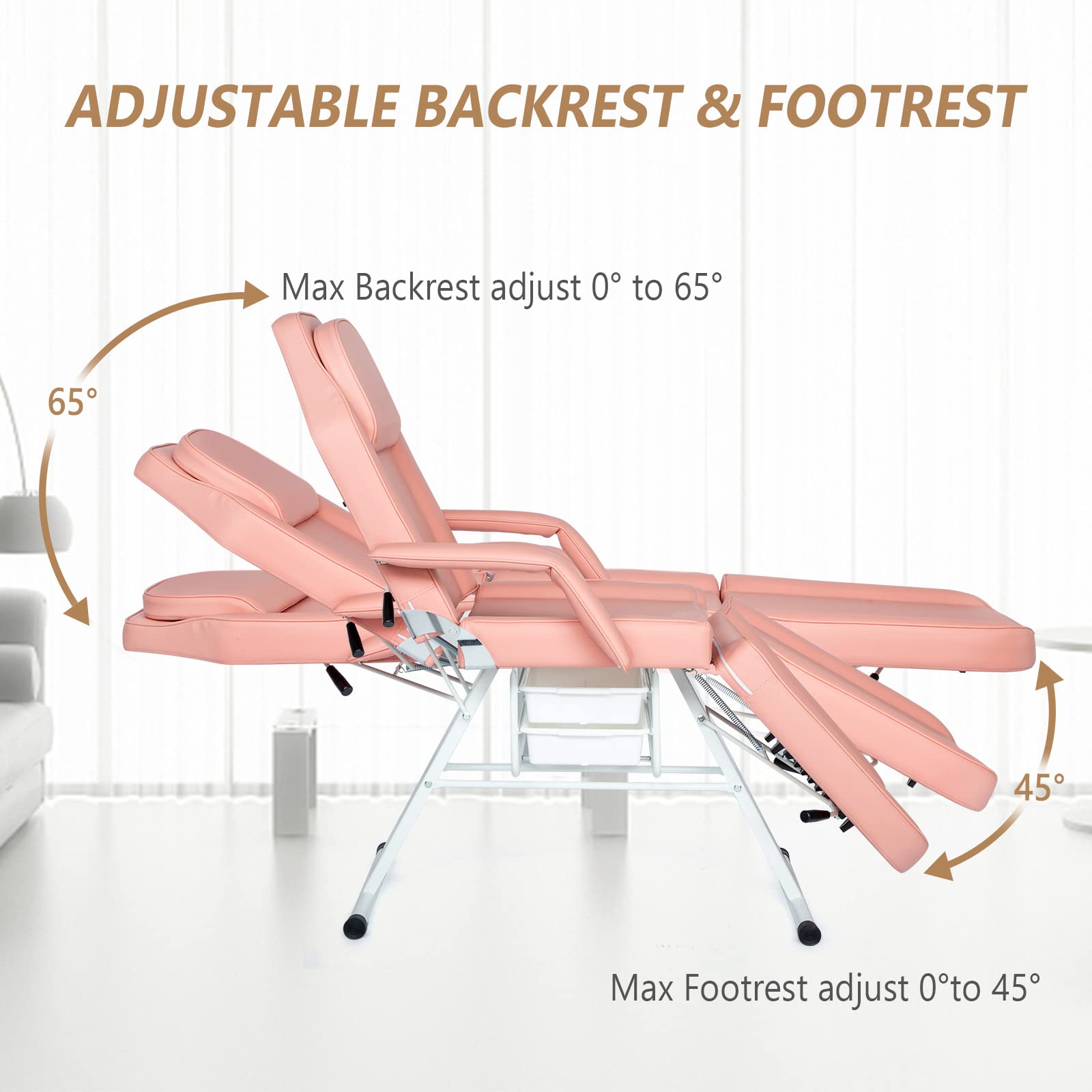Professional Esthetician Salon Bed - Adjustable Massage Tattoo Table with 2 Beauty Baskets for Facial, Waxing, Lash & Microblading | Pink Spa Equipment for Salon, Clinic & Home Use