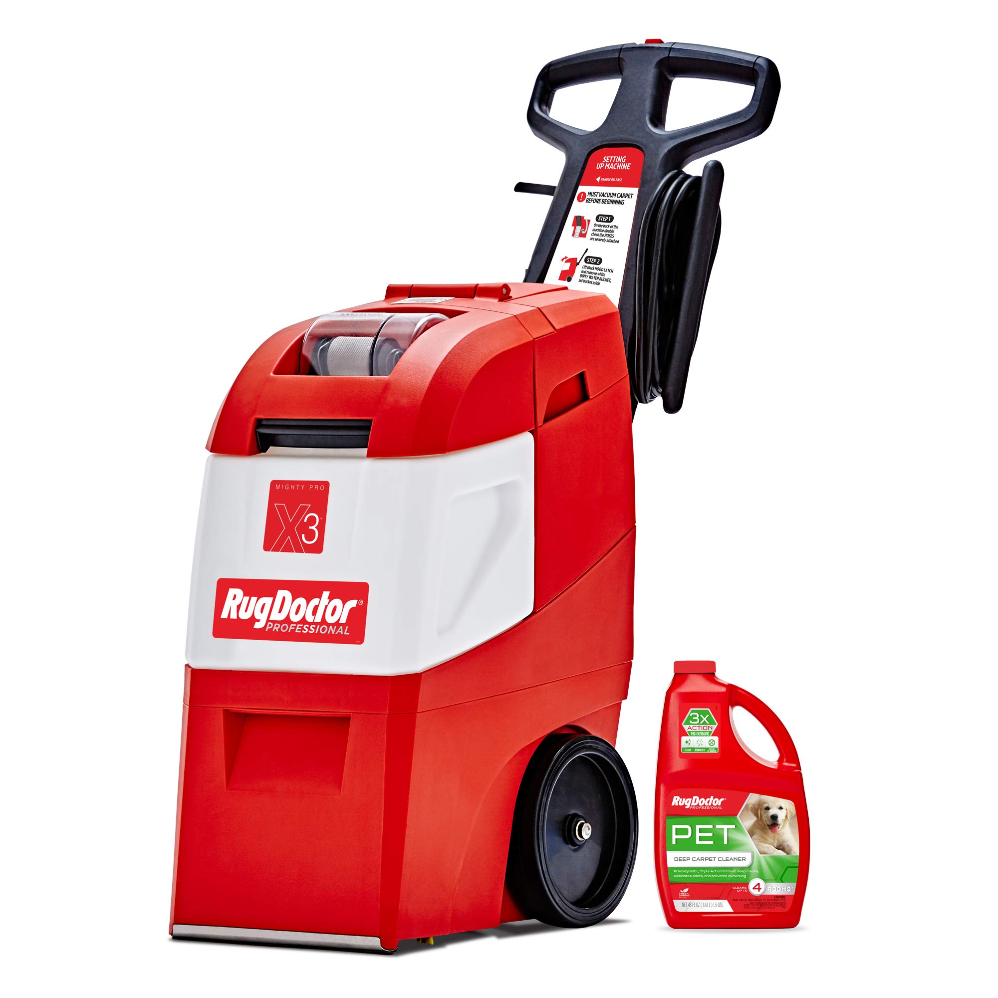 Rug Doctor Mighty Pro X3 Commercial Carpet Cleaner with 96 oz Tank | Pet Hair & Stain Remover | Includes 12-ft Hose & Universal Attachment | Ideal for Deep Cleaning Homes, Offices & High-Traffic Areas