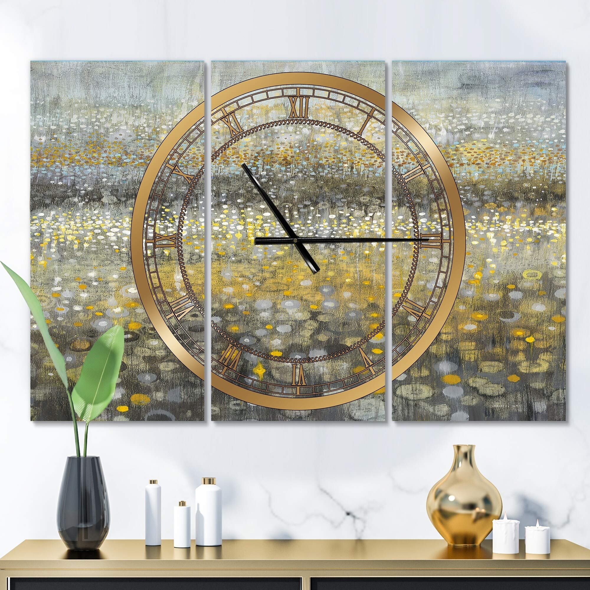 Designart 'Glam Abstract III' 3-Panel Large Wall Clock - 36