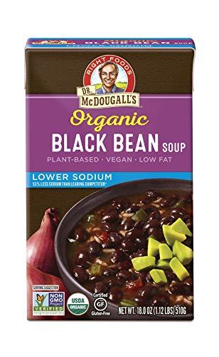 Organic Lower Sodium Black Bean Soup by Dr. McDougall's Right Foods - 18 fl oz (Pack of 6) | Healthy Vegan Meal, Quick Lunch, or Camping Food