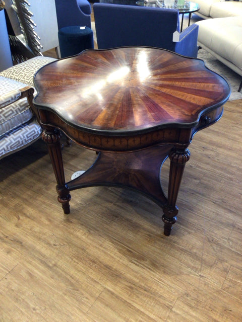 Theodore Alexander Scalloped Wood Two Drawer End Table - Elegant Nightstand for Bedroom, Living Room, or Office - Perfect for Storing Books, Lamps & Decor