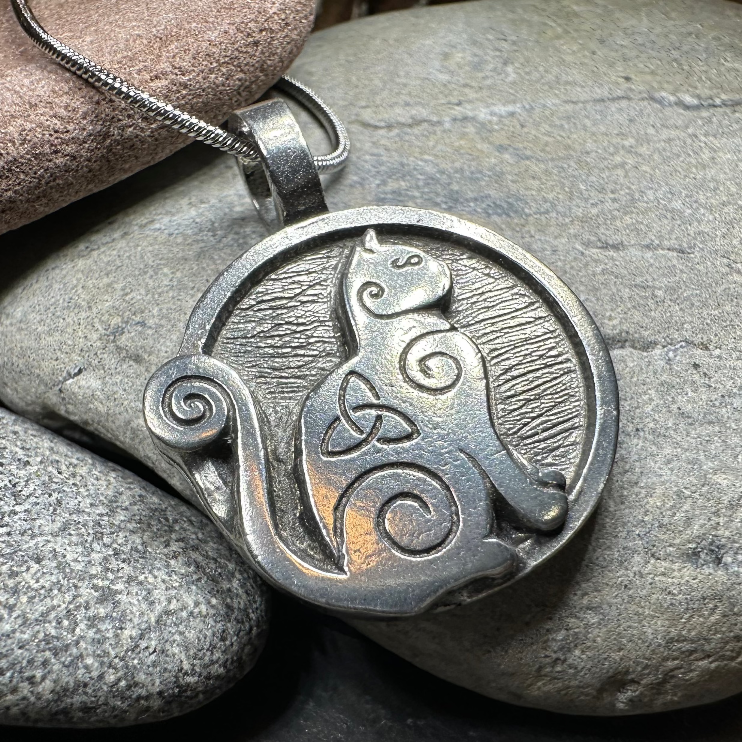 Celtic Spiral Cat Pewter Pendant Necklace - Elegant Handcrafted Jewelry for Women, Perfect Gift for Cat Lovers & Celtic Enthusiasts | Ideal for Everyday Wear, Special Occasions & Spiritual Connection