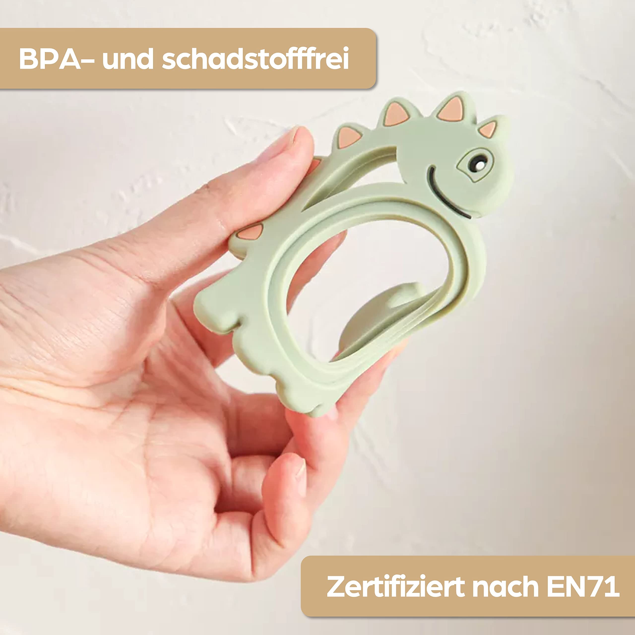 Natural Wood & Silicone Dinosaur Teething Ring for Babies - BPA-Free Non-Toxic Chew Toy & Teething Relief - Sustainable Wooden Baby Gift for Newborns & Infants - Perfect for Soothing Sore Gums and Encouraging Sensory Play