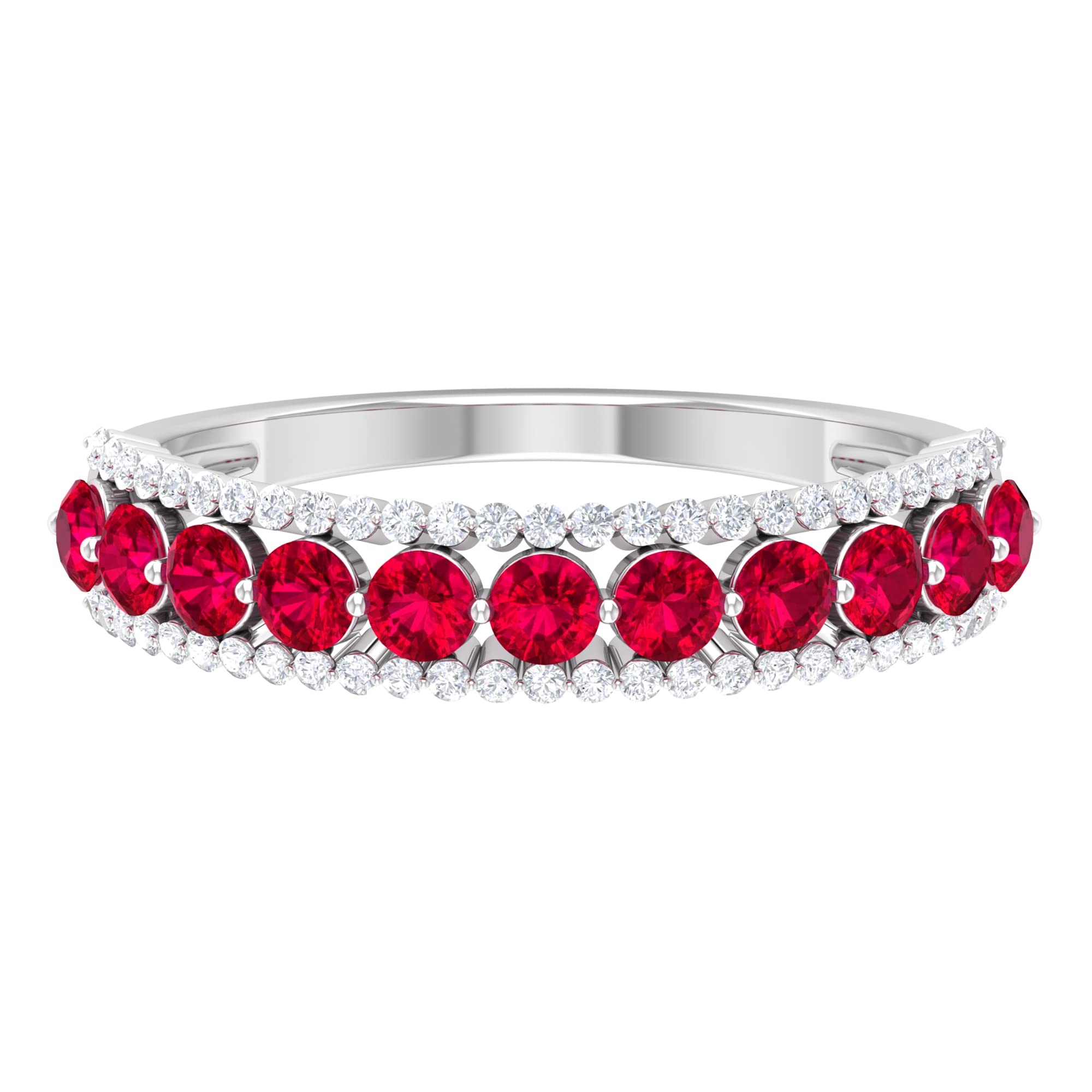 1.50 CT Ruby & Diamond Half Eternity Ring for Women - 14K Solid Gold Wedding Band, Anniversary Gift, Valentine's Day Jewelry - Perfect for Engagements, Bridal Sets & Special Occasions