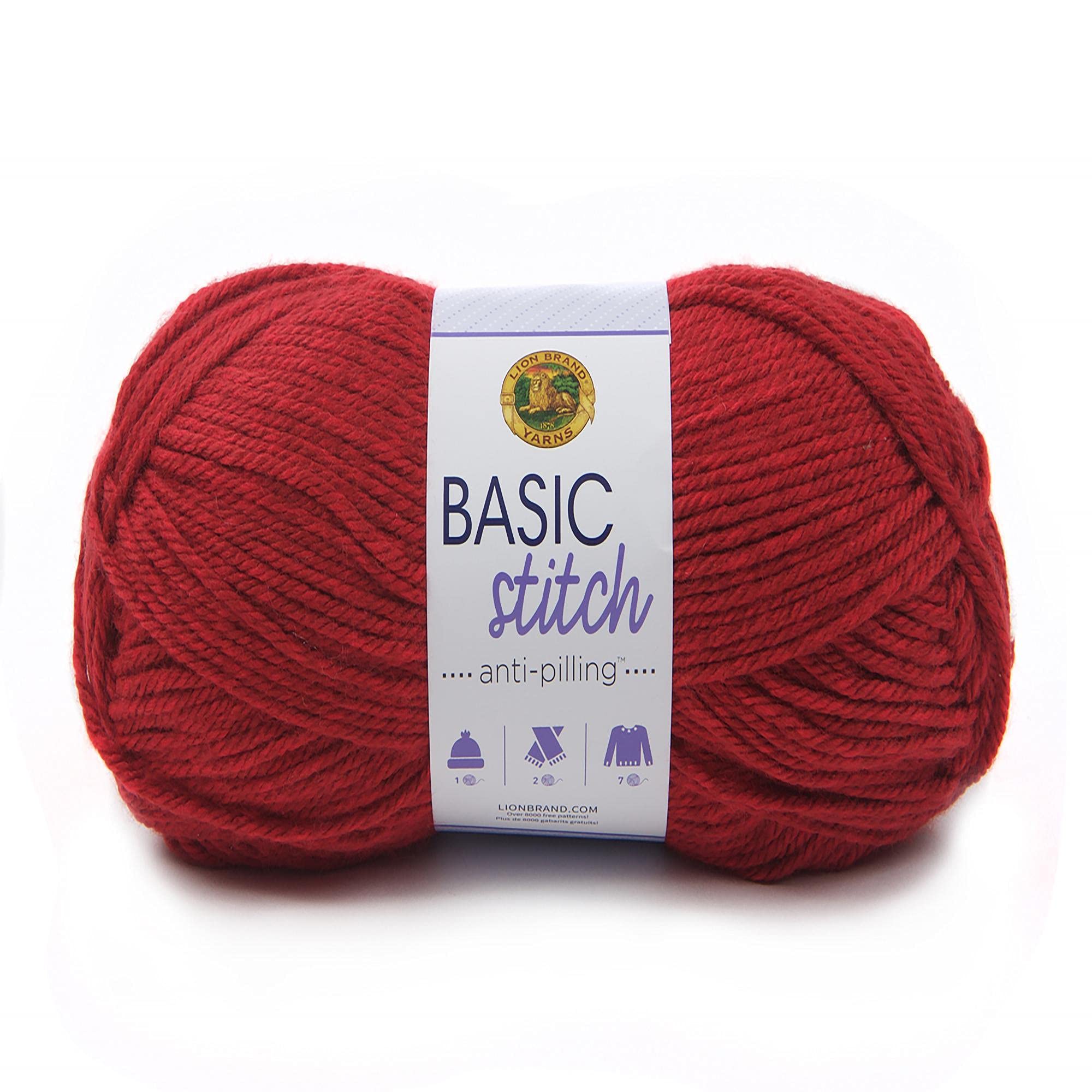Lion Brand Yarn Basic Stitch Anti-Pilling Knitting & Crochet Yarn - 1 Pack Red Heather - Soft & Durable for Scarves, Blankets & Baby Clothes