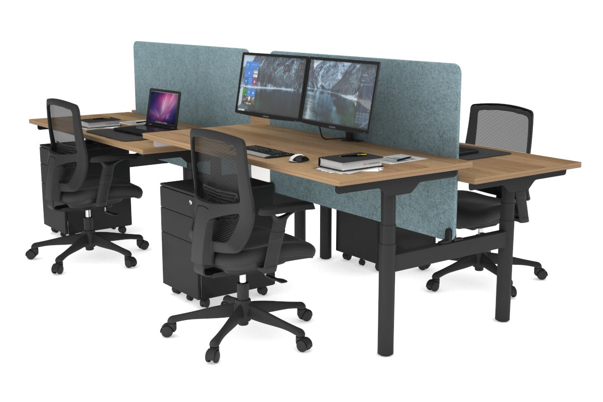 Flexi Premium Height Adjustable 4-Person H Bench Workstation - Black Frame [1800L x 700W] - Ergonomic Office Desk for Collaborative Workspaces & Home Offices