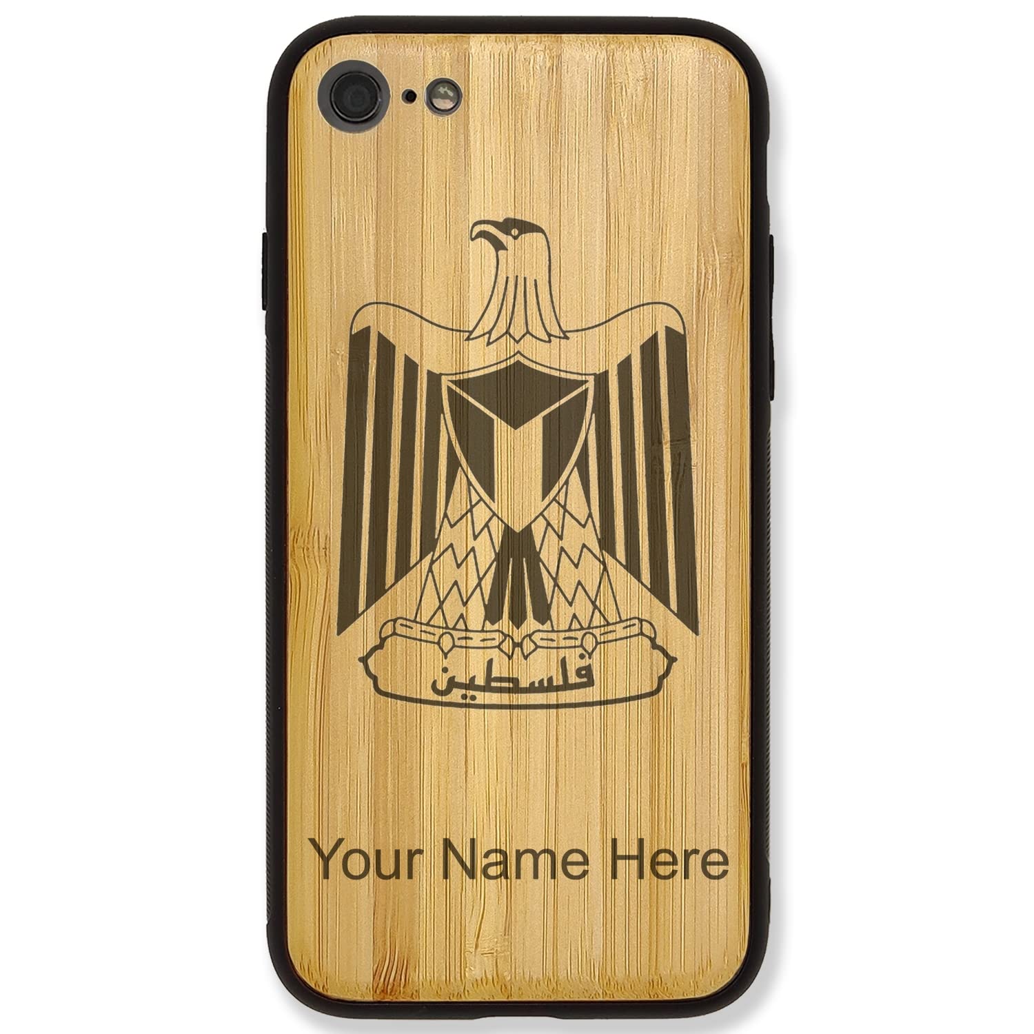 Premium Bamboo Phone Case for iPhone 7 Plus & 8 Plus - Custom Palestinian Flag Engraving | Slim Protective Cover for Everyday Use & Travel