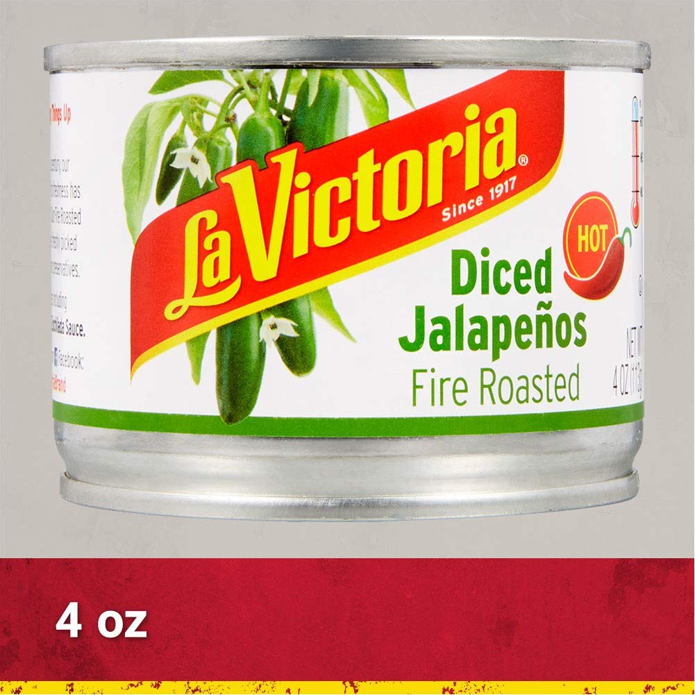 La Victoria Fire Roasted Diced Jalapeños Hot Peppers - 4 Ounce (Pack of 24) - Perfect for Nachos, Tacos, and Spicy Recipes