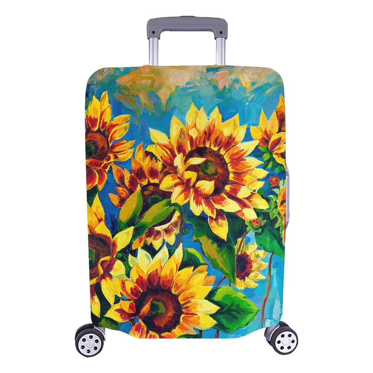 Custom Vintage Sunflower Luggage Cover Protector - Elastic Travel Suitcase Protector 25