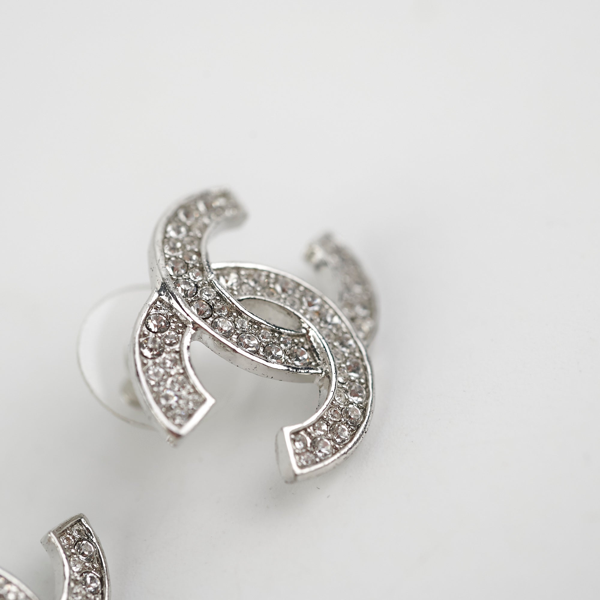 Chanel Silver Rhinestone CC Logo Earrings - Fashion Costume Jewelry for Women | Perfect for Parties, Weddings & Evening Events
