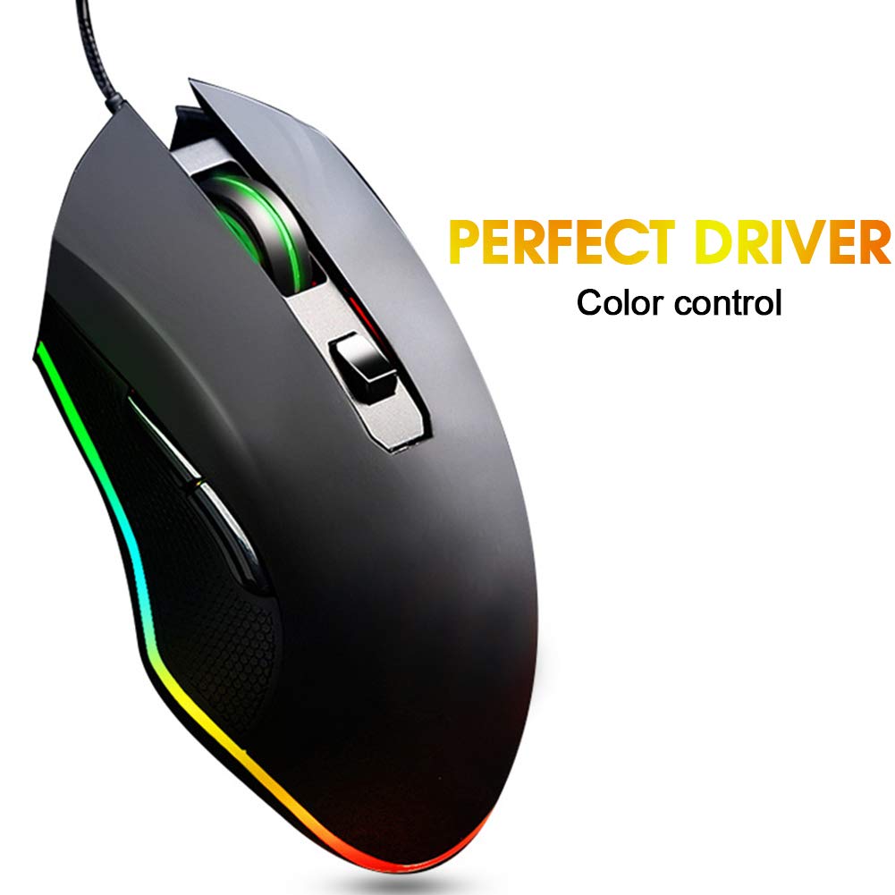 Fasient1 Wired Gaming Mouse USB - 8 Programmable Buttons, Mechanical Switches, 3200 DPI, RGB Breathing Light - Ergonomic PC Gaming Mouse for Laptop & Desktop (Black) - Perfect for FPS, MOBA & MMO Games