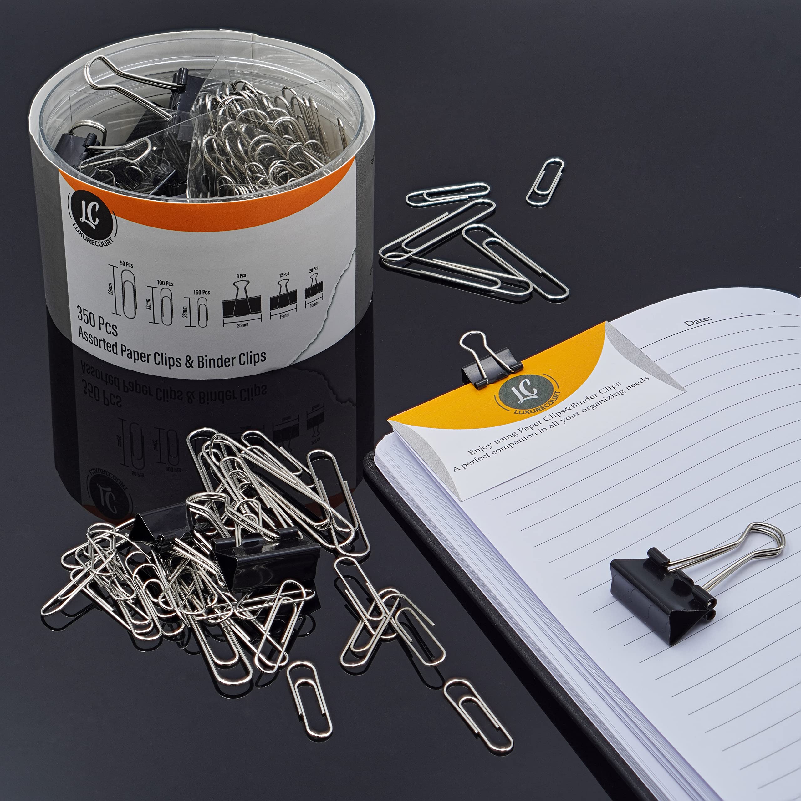 350 Pack Paper Clips and Binder Clips Set - Assorted Sizes Silver & Black Office Supplies for Home, School, Office - Perfect for Organizing Documents, Files, and Paperwork