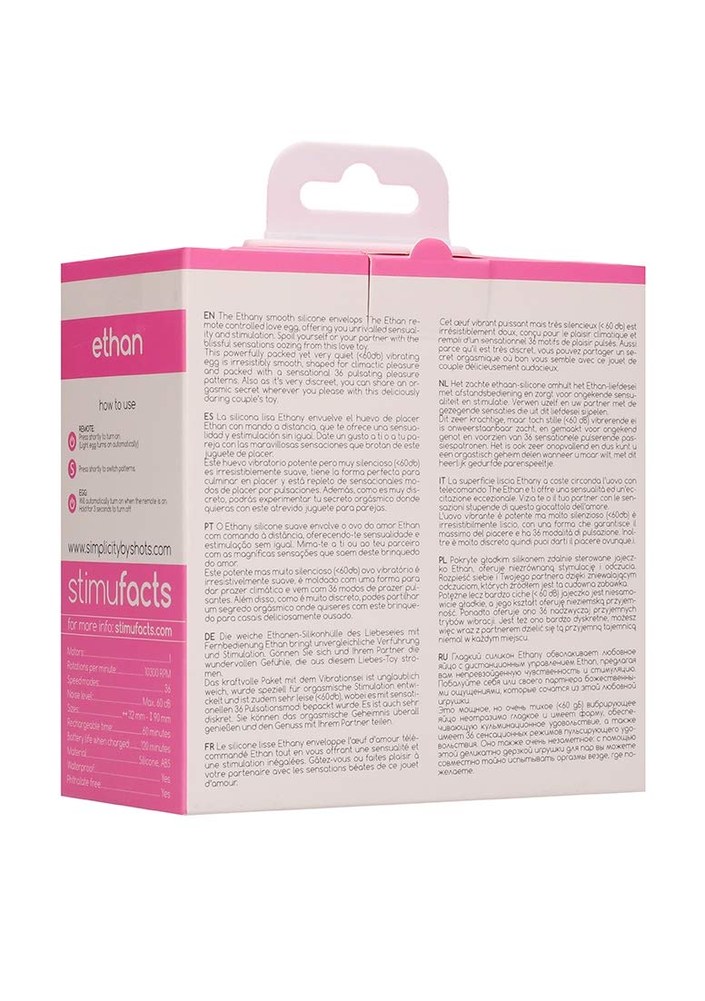Simplicity by Shots America - Ethan - Rechargeable Wireless Remote Control Vibrating Egg - Pink - Adult Intimate Toy for Couples Play & Solo Pleasure