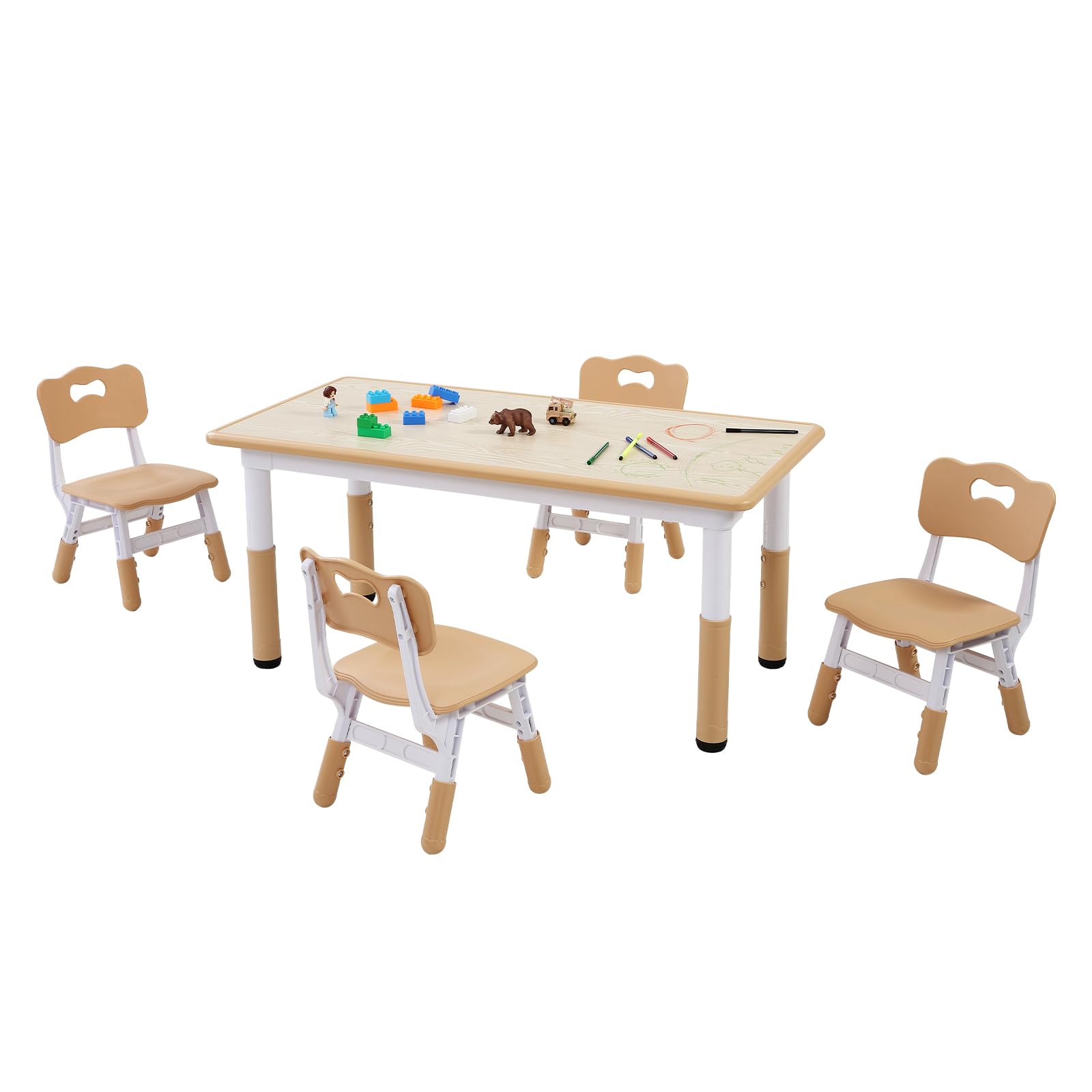 VEVOR Adjustable Kids Table and 4 Chairs Set - Toddler Activity Table with Graffiti Desktop for Art, Crafts, Reading & Learning - Perfect for Playroom, Preschool & Homeschooling