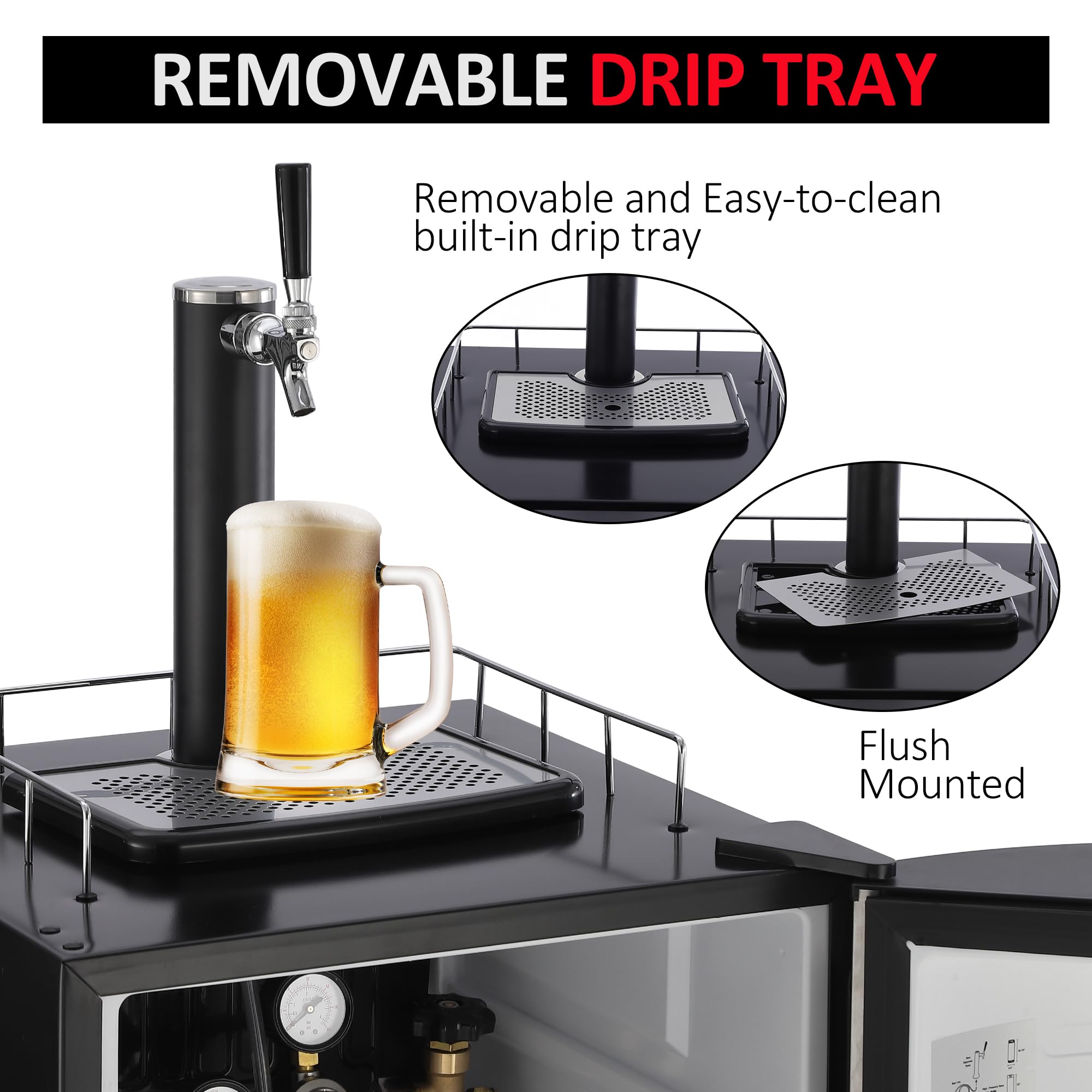 Commercial Beer Kegerator - Single Tap Draft Beer Dispenser with 128L Capacity, Stainless Steel Construction, Built-in Shelves & Drip Tray - Perfect for Home Bars, Restaurants, and Party Events