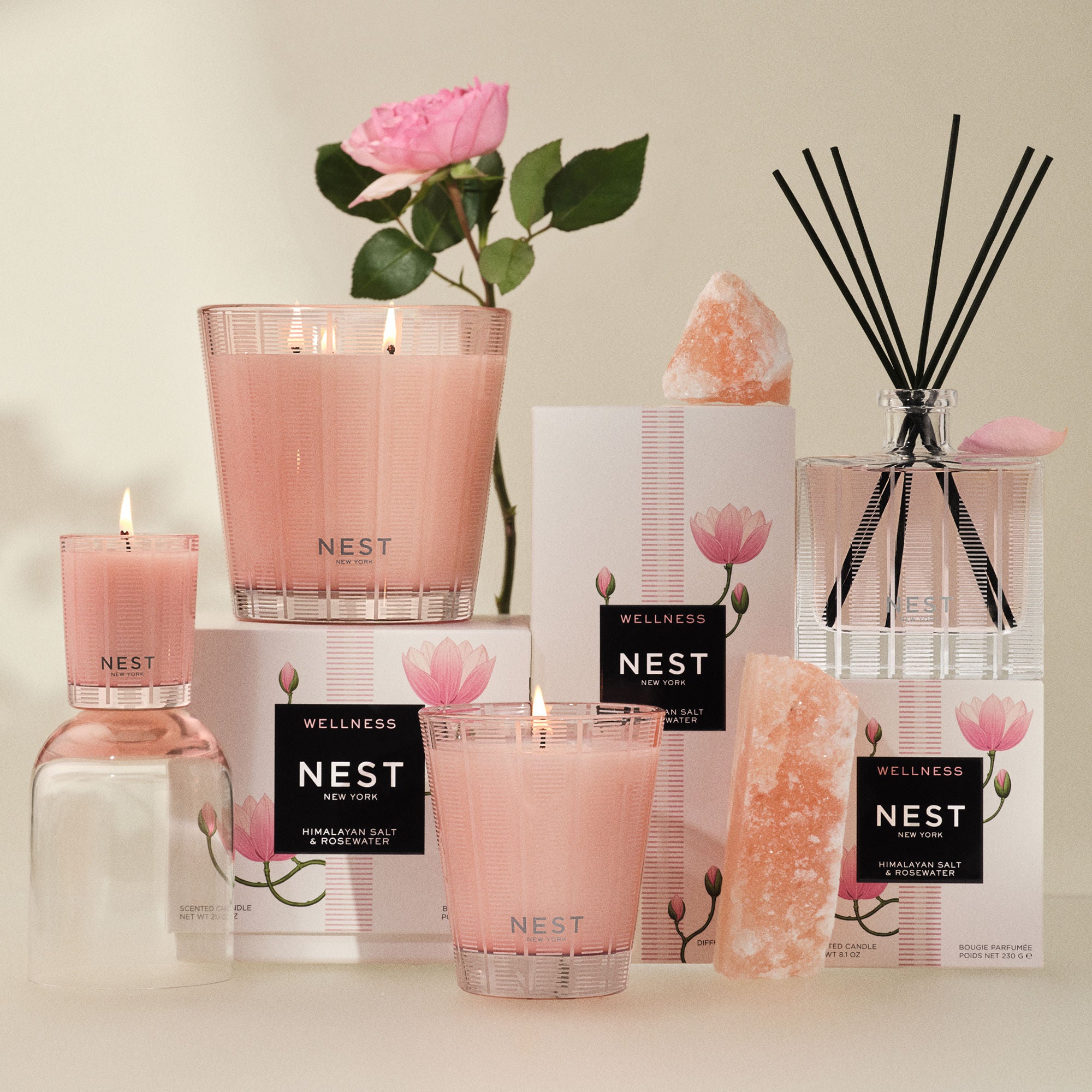Himalayan Salt & Rosewater Scented Candle - Natural Aromatherapy for Relaxation, Meditation & Home Decor - Perfect for Spa, Yoga & Bedroom Ambiance