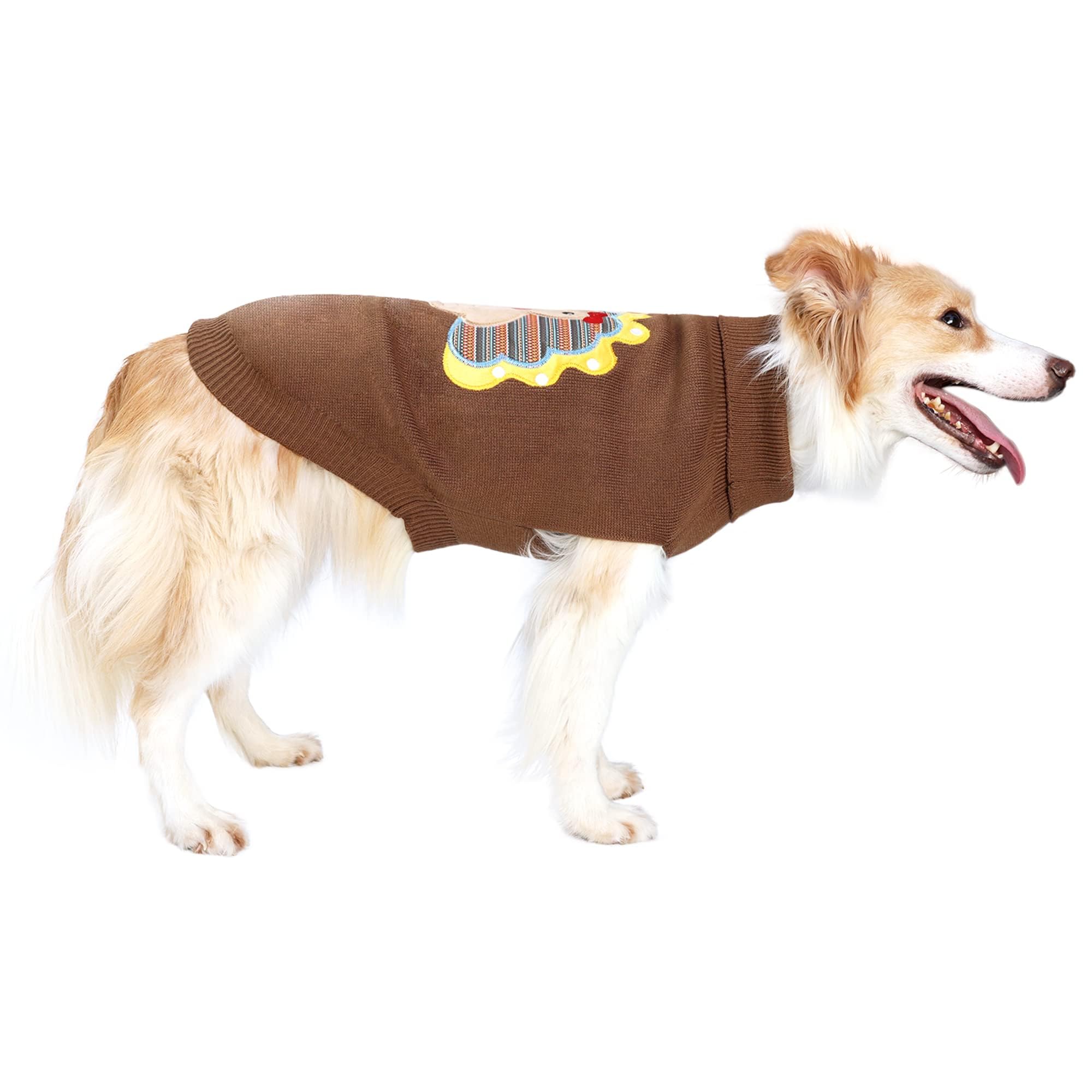 Thanksgiving Dog Sweater - Classic Knit Turkey Pattern Pet Shirt with Hole for Small, Medium & Large Dogs | Warm Winter Dog Clothes for Indoor & Outdoor Activities