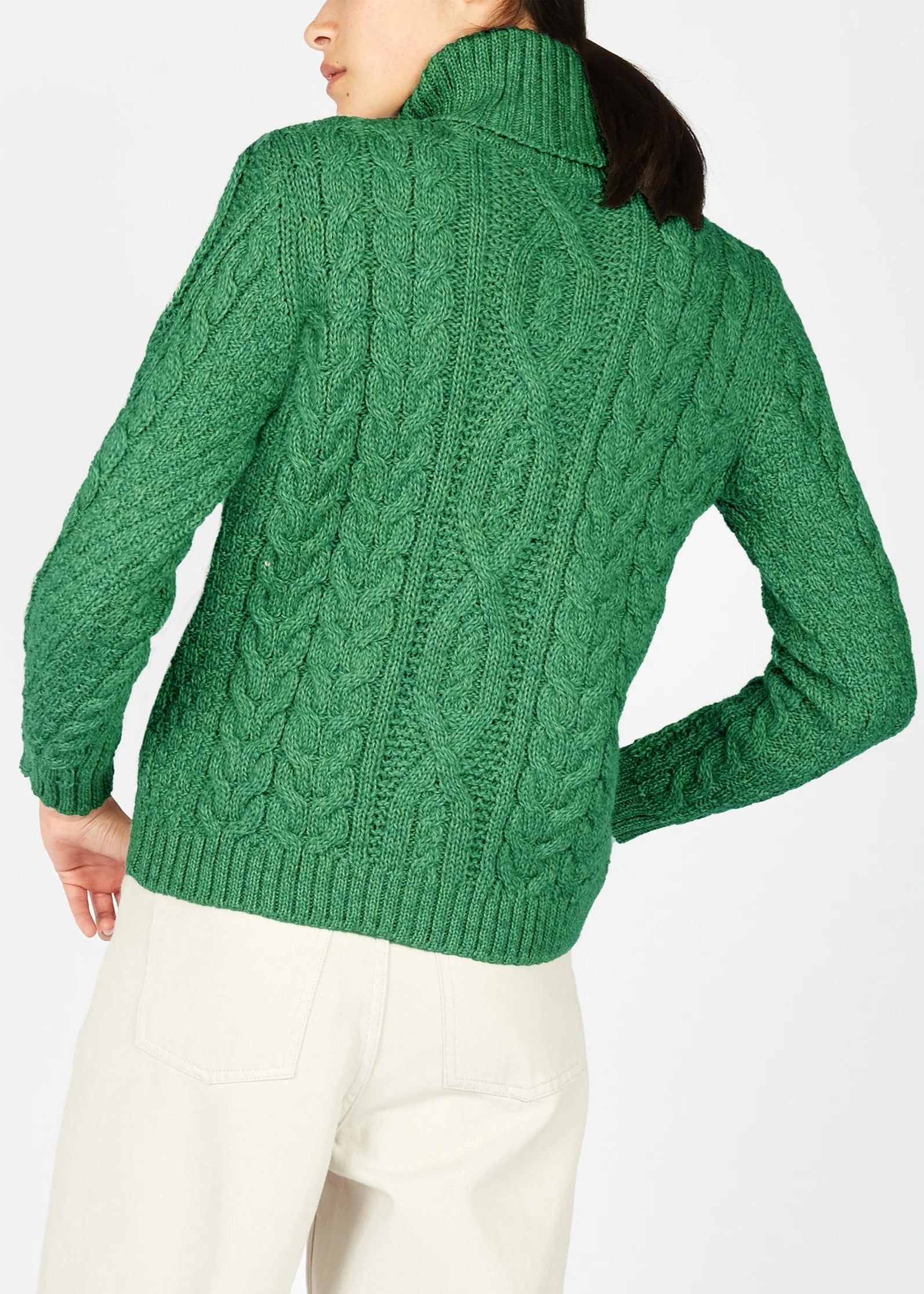 Ireland's Eye Polo Neck Aran Sweater for Men & Women | Green Marl Knit Wool Sweater | Warm Winter Pullover for Outdoor Activities & Casual Wear
