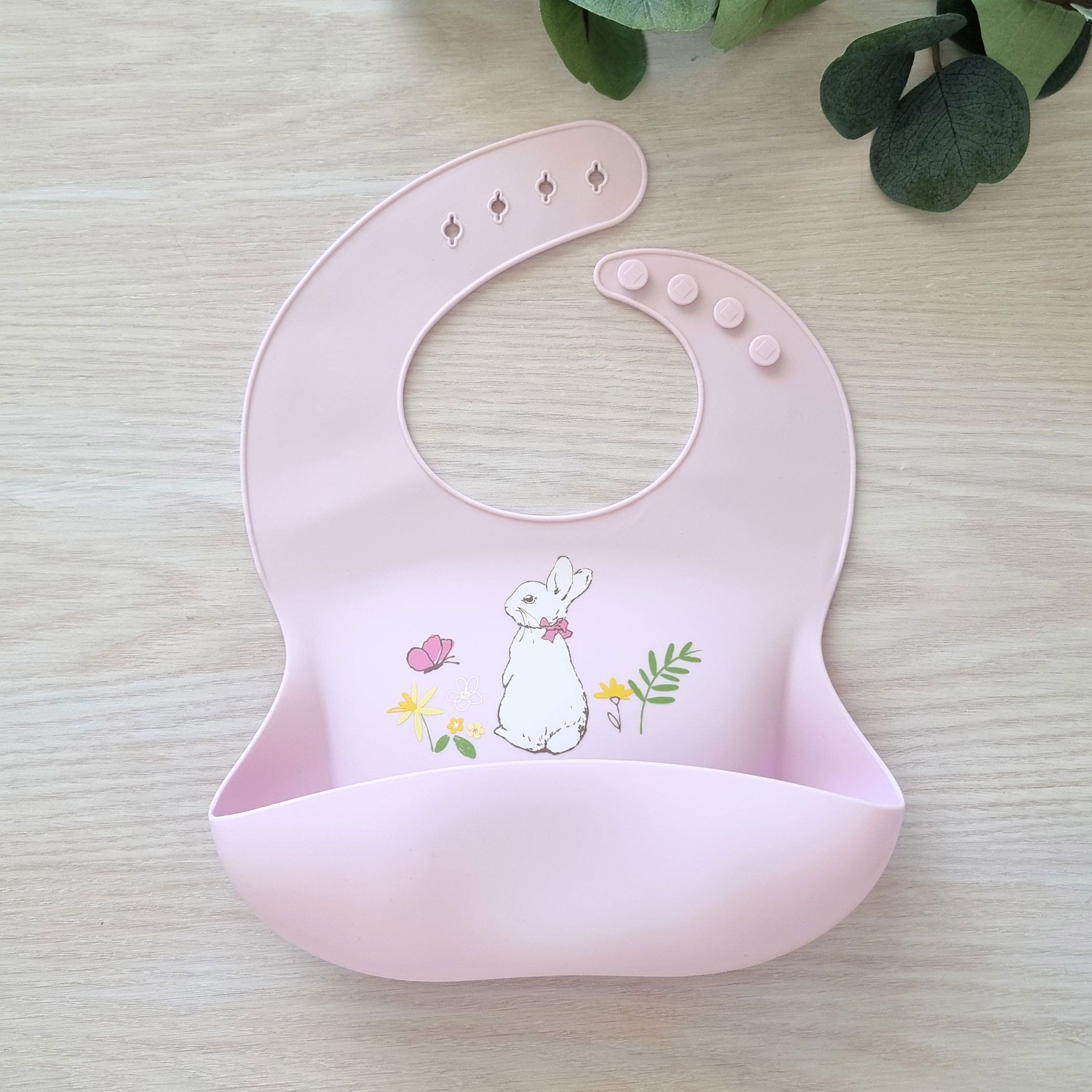 Peter Rabbit Silicone Baby Bib - Soft, Waterproof & Adjustable for Messy Meals - Perfect for Feeding Time, Daycare & Travel (Pink)
