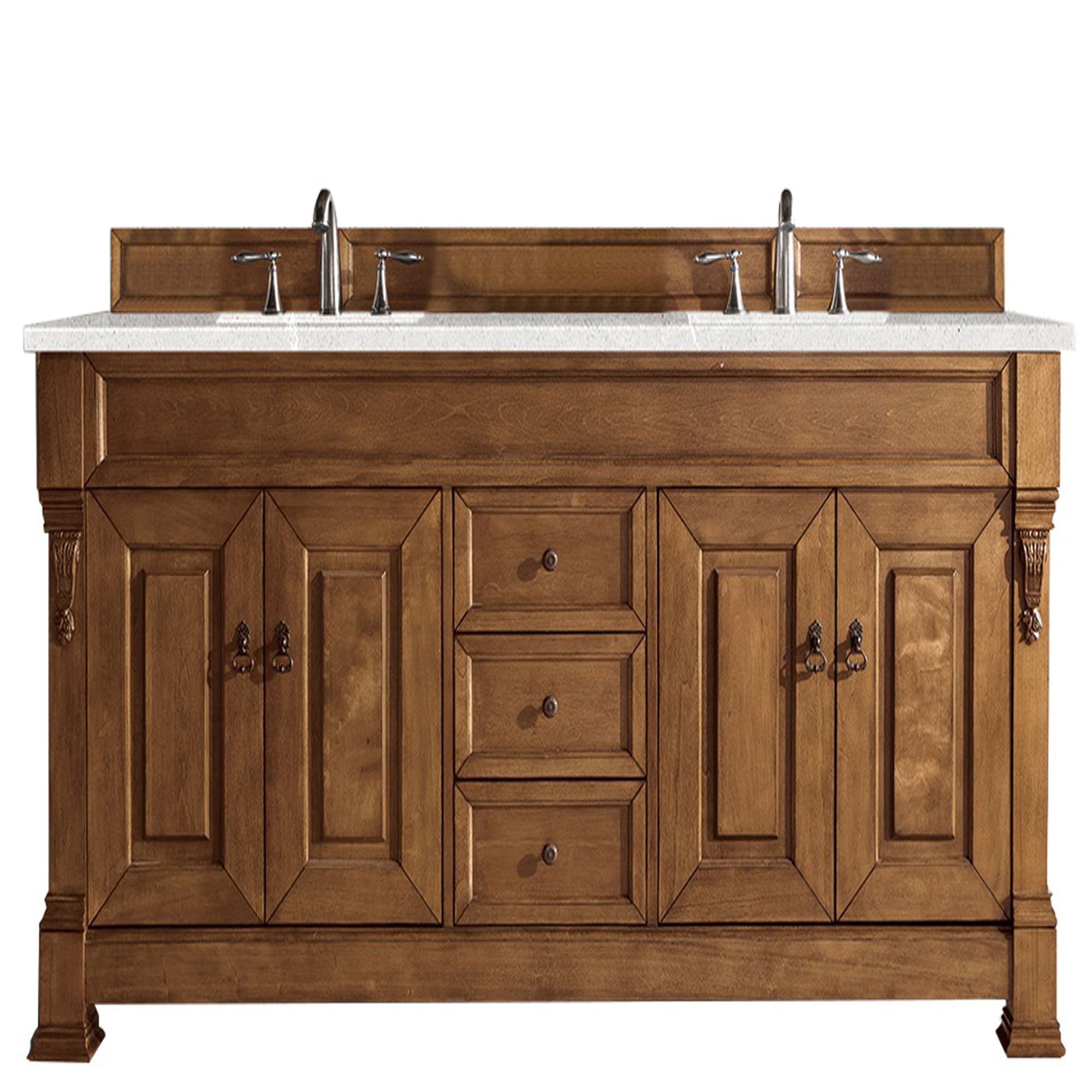 Brookfield 72 Inch Double Bathroom Vanity with Country Oak Finish and 3CM Eternal Serena Quartz Countertop - Perfect for Master Bathroom and Modern Farmhouse Style Homes