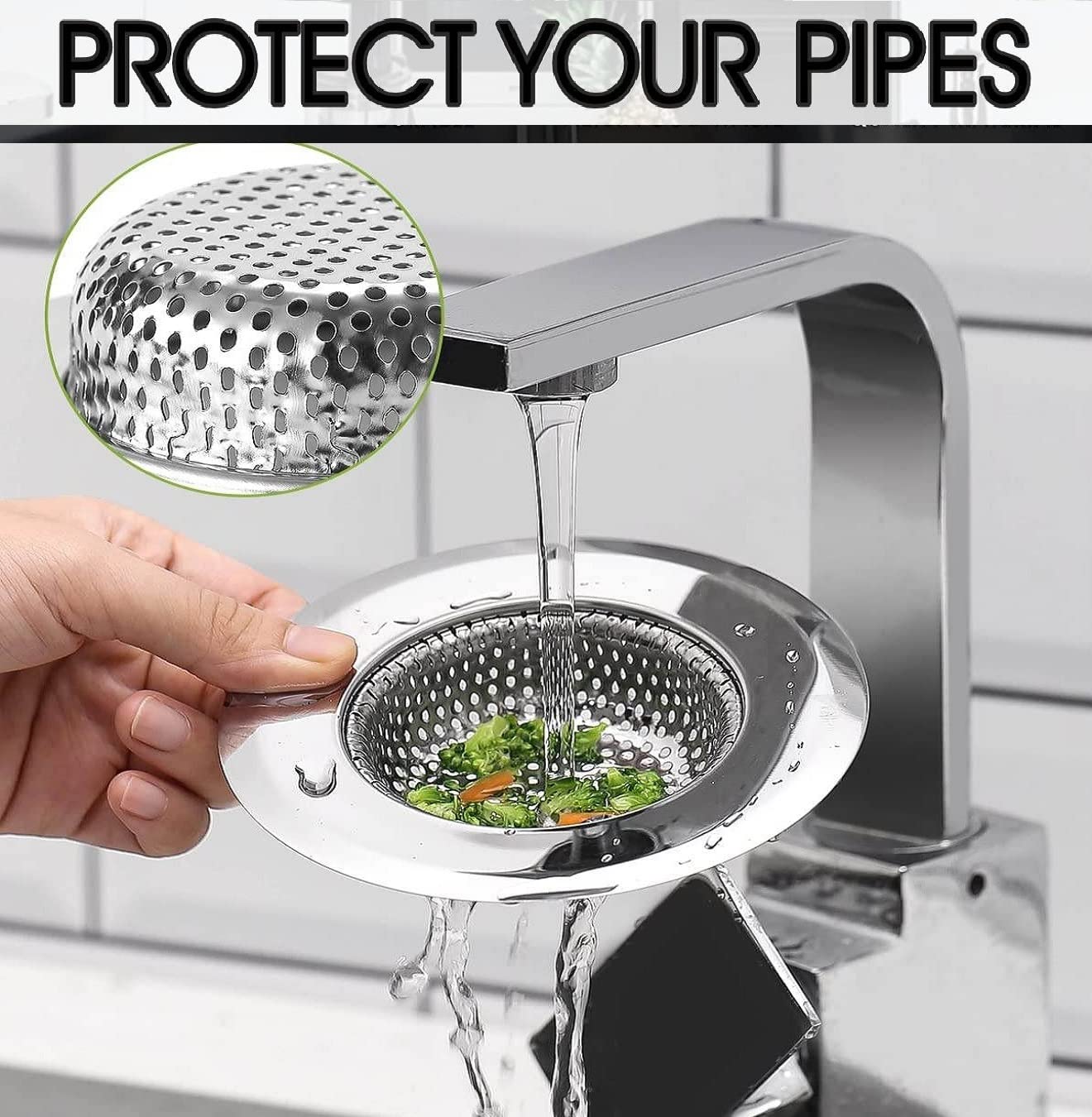 2PCS 304 Stainless Steel Sink Drain Strainer - Rustproof Kitchen Sink Strainer Basket with Large 4.5