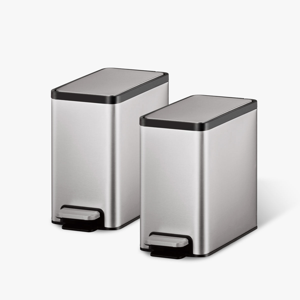 EcoCasa II Slim Step Trash Can with Liner - 2 Pack, 6L/1.6 Gallon, Space-Saving Design for Kitchen, Bathroom & Office - Odor Control & Hands-Free Operation