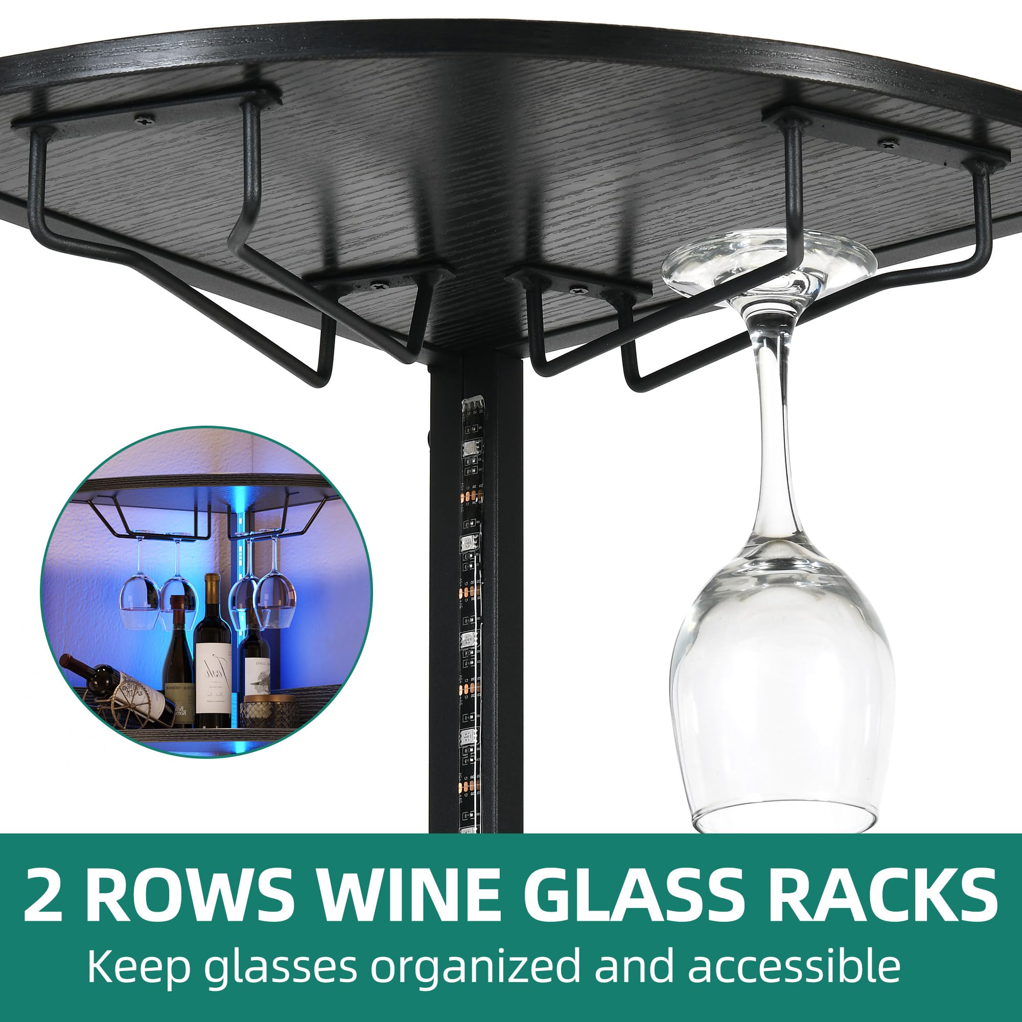 YITAHOME Black Corner Wine Cabinet with Power Outlets & LED Lights - Bar Cabinet with Glass Holder, Liquor Storage Rack for Living Room, Dining Room, Kitchen | Perfect for Home Bars, Entertaining Guests & Wine Display