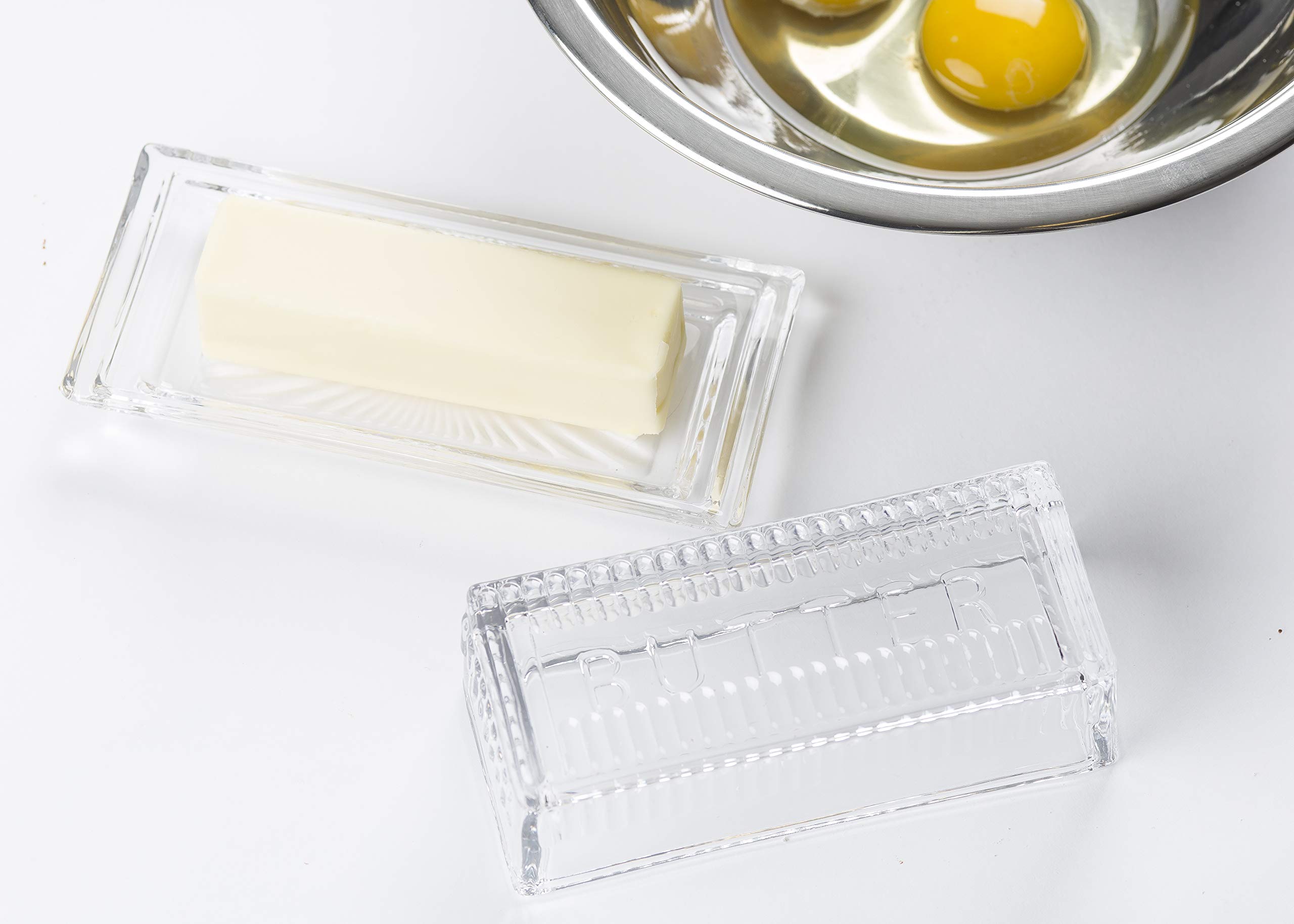 Tablecraft Clear Glass Butter Dish with Embossed Design - 7 x 3 x 2.75 Inches - Set of 6 - Perfect for Dining Table, Kitchen Counter, and Restaurant Use