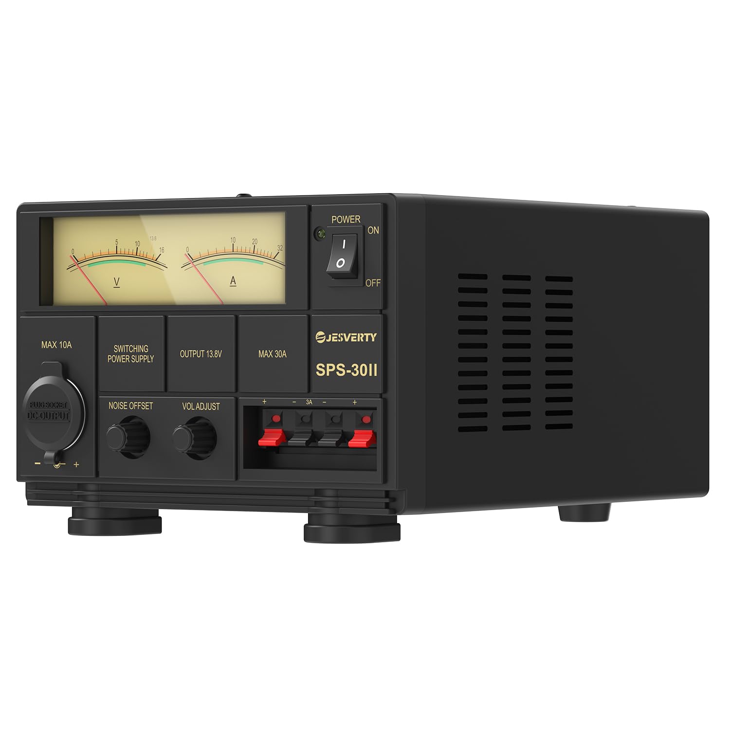Universal Compact Bench Power Supply - 30A Regulated AC-to-DC Converter 13.8V/9-15V with Cooling Fan & Screw Terminals for Home Lab, Electronics Testing, DIY Projects - Jesverty SPS-30II
