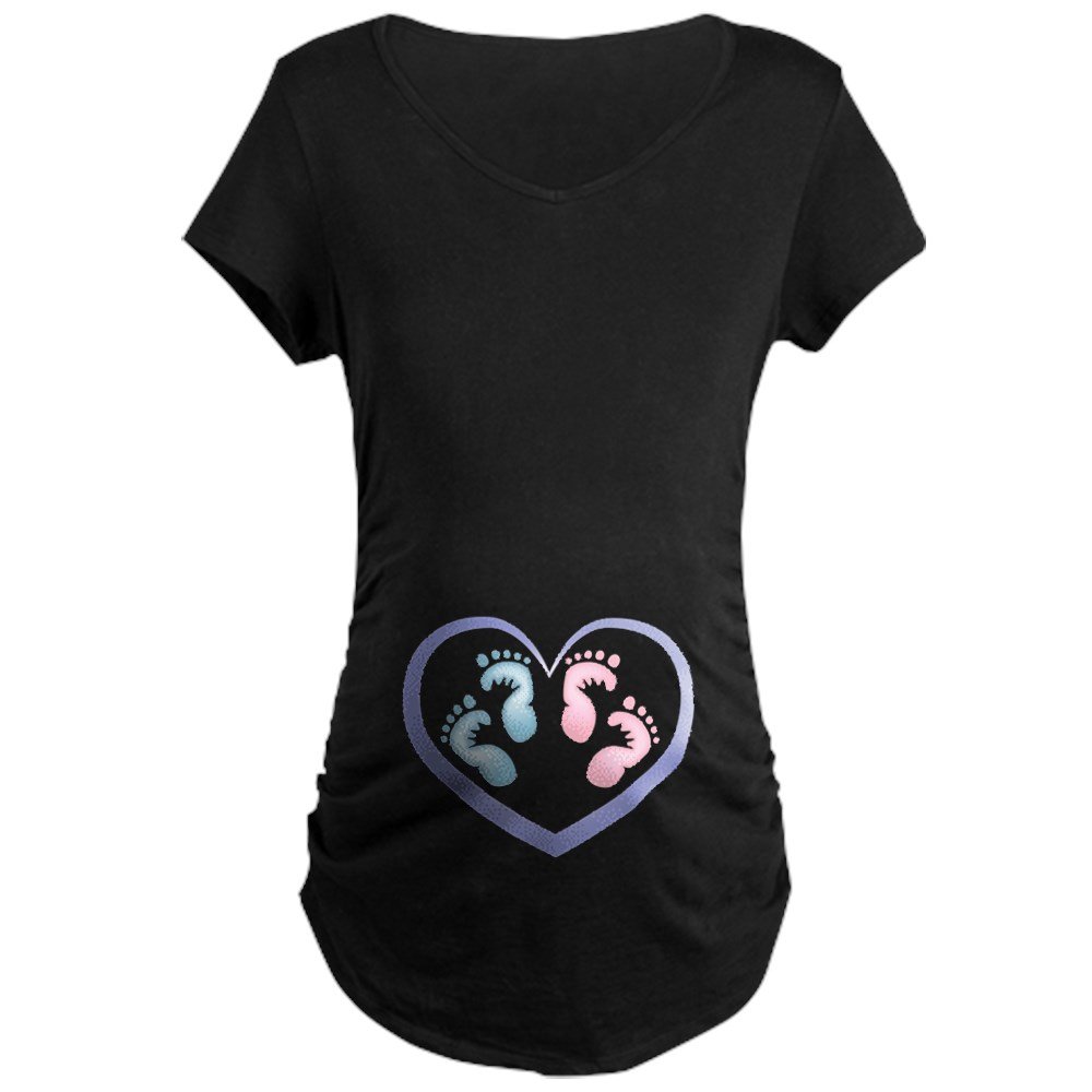 Custom Boy & Girl Twins Footprints Maternity T-Shirt - Comfortable Pregnancy Tee for Expecting Moms - Perfect for Baby Showers, Gender Reveals & Maternity Photos