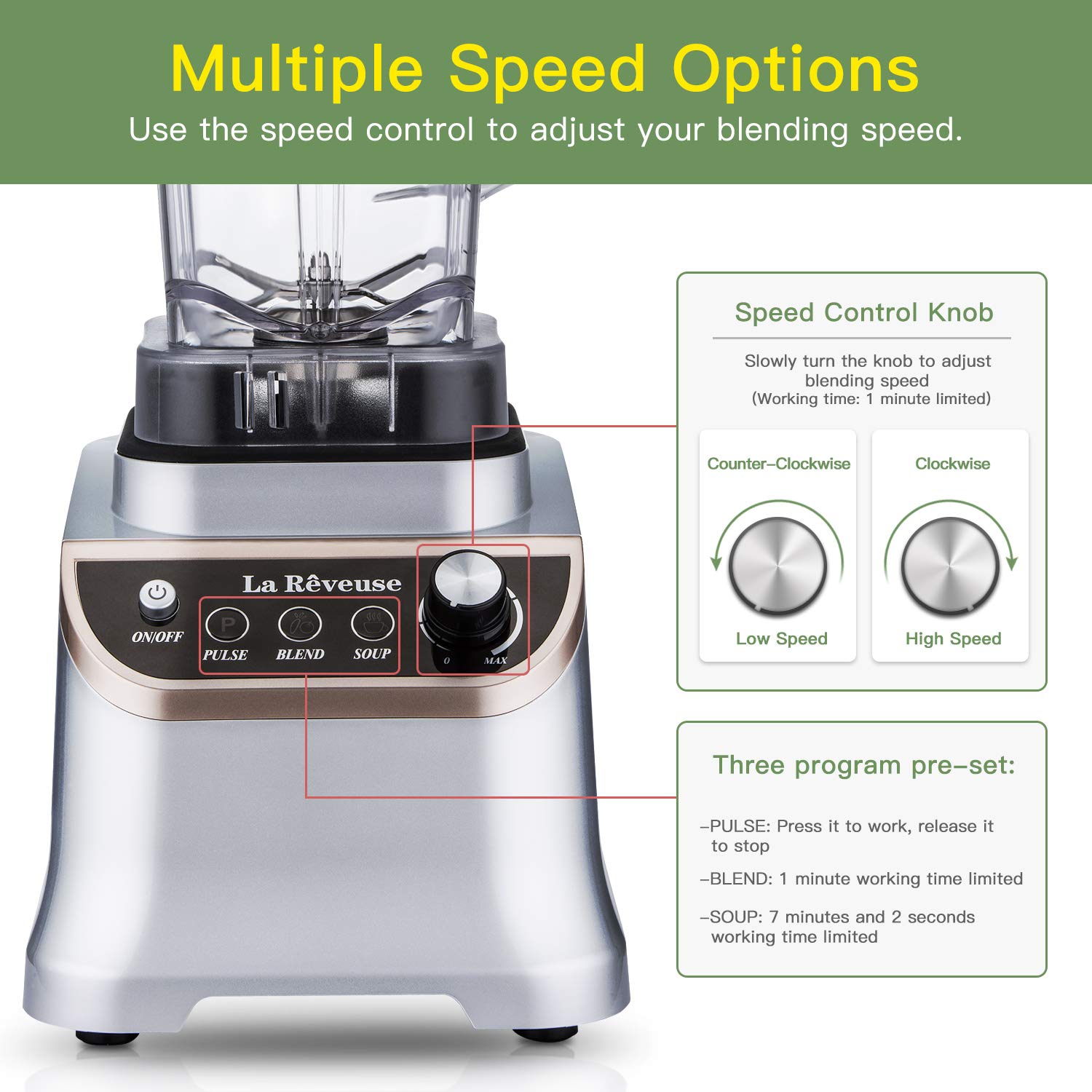 La Reveuse 1200W High-Speed Blender with 51oz BPA-Free Jar - Professional Countertop Blender for Smoothies, Protein Shakes, Frozen Drinks & Ice Crushing - Perfect for Home Kitchen & Healthy Lifestyle