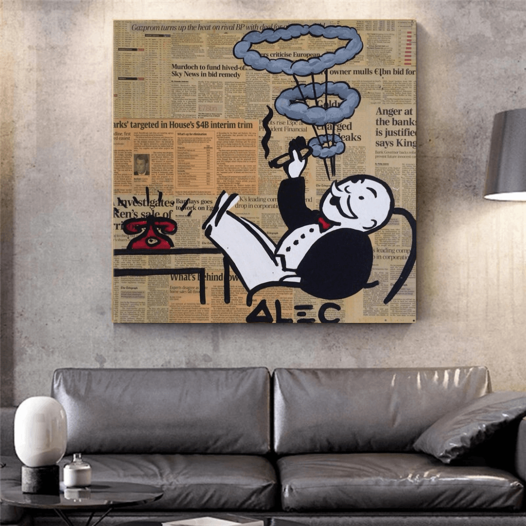 Alec Monopoly Smoking Cigar Canvas Wall Art - Modern Pop Art Home Decor for Living Room, Bedroom & Office