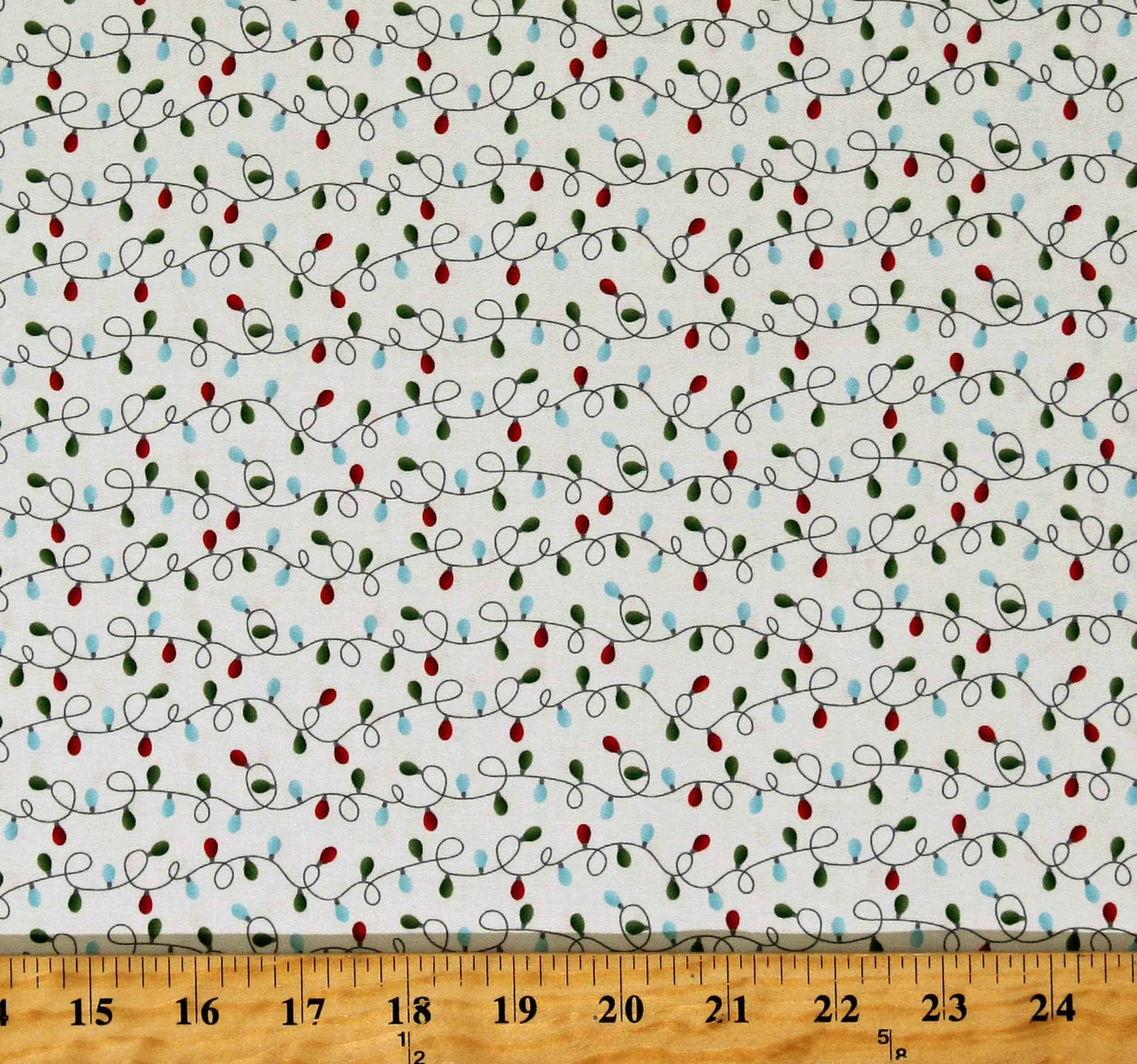 Festive Cotton Christmas String Lights - Colorful Holiday Winter Decorations with Miniature Cream Cotton Fabric Print by The Yard (D508.71) | Perfect for Christmas Tree, Home, Party & Seasonal Decor