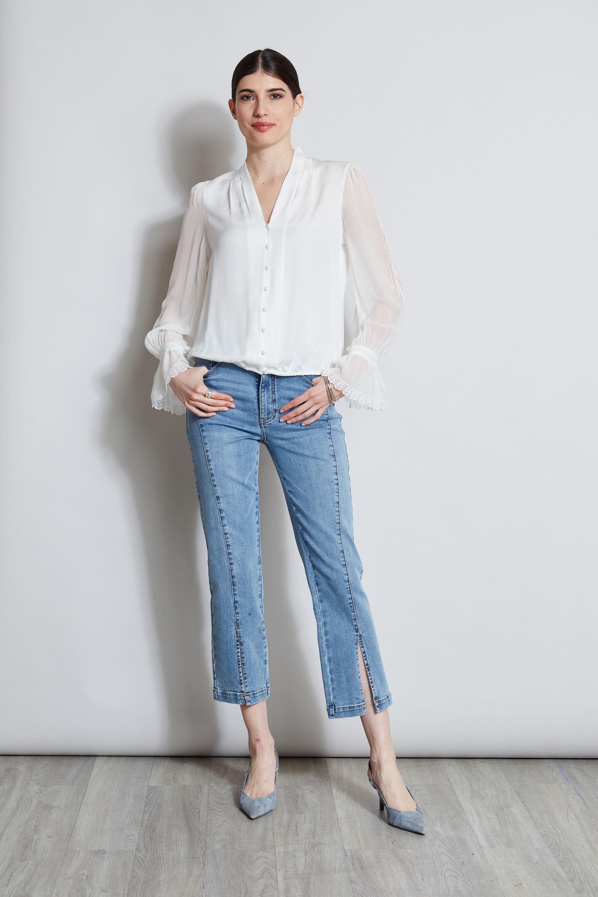 Embroidered Sleeve Blouson Shirt for Women - Stylish Casual & Office Wear - Perfect for Spring & Summer Outfits