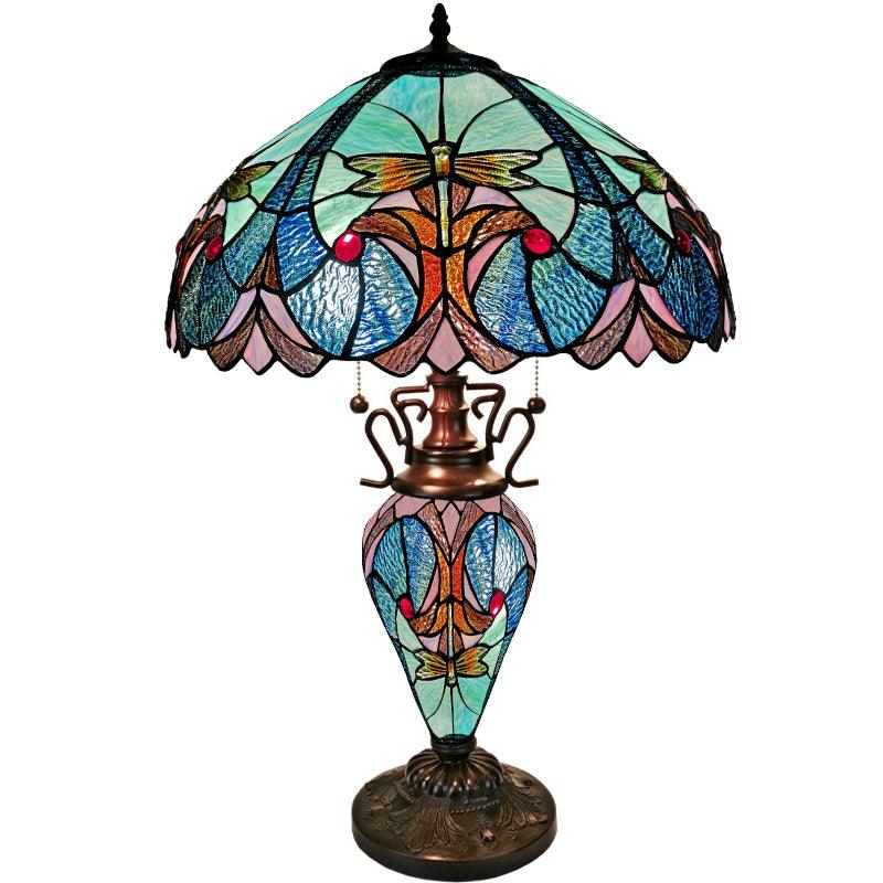 Minster Sarah Tiffany Table Lamp - Elegant Stained Glass Desk Light for Home Office Decor, Bedroom Nightstand, Living Room Accent Lighting